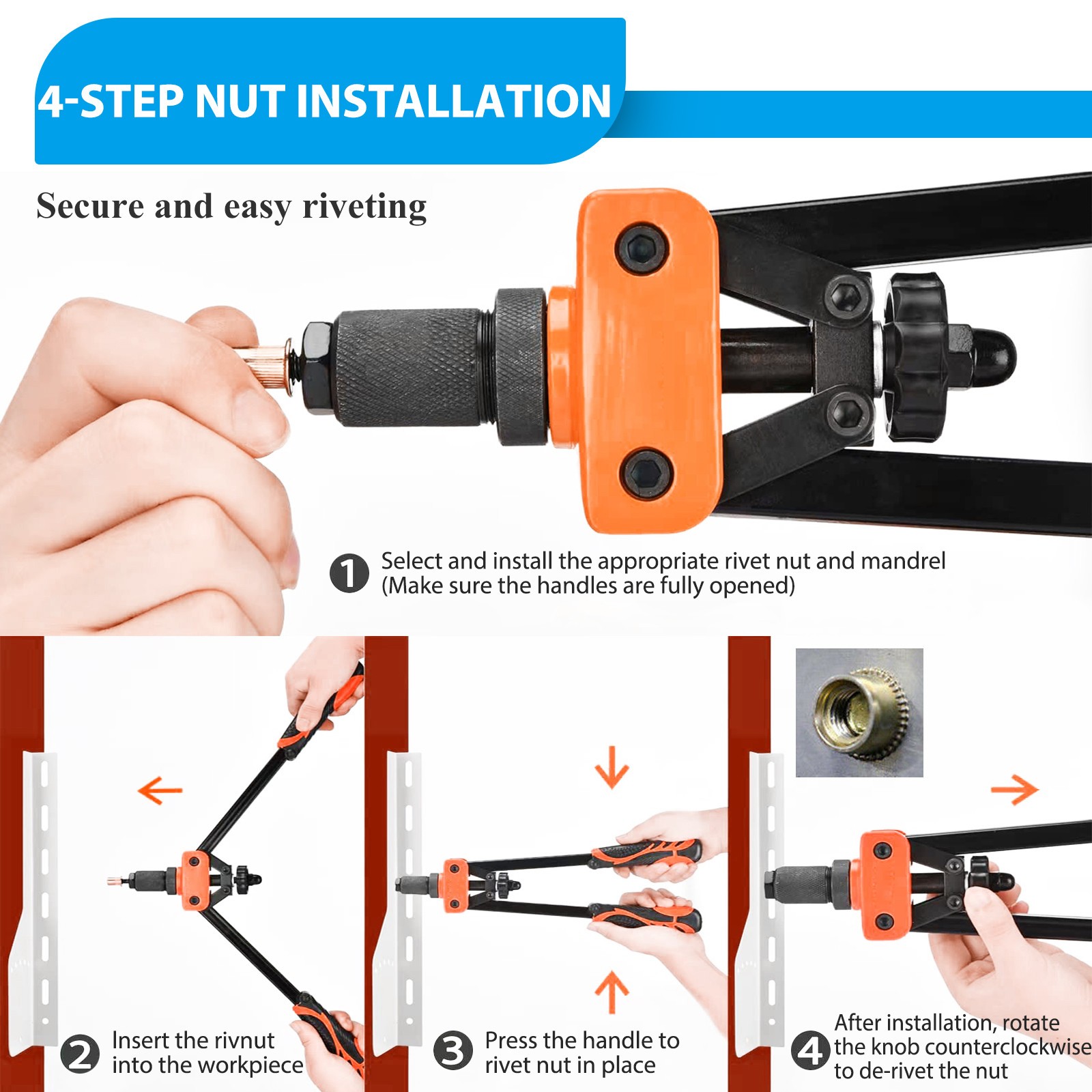 14» Rivet Gun Kit Rivnut Thread Setting Tool Nut Setter NutSert Metric 70PCS