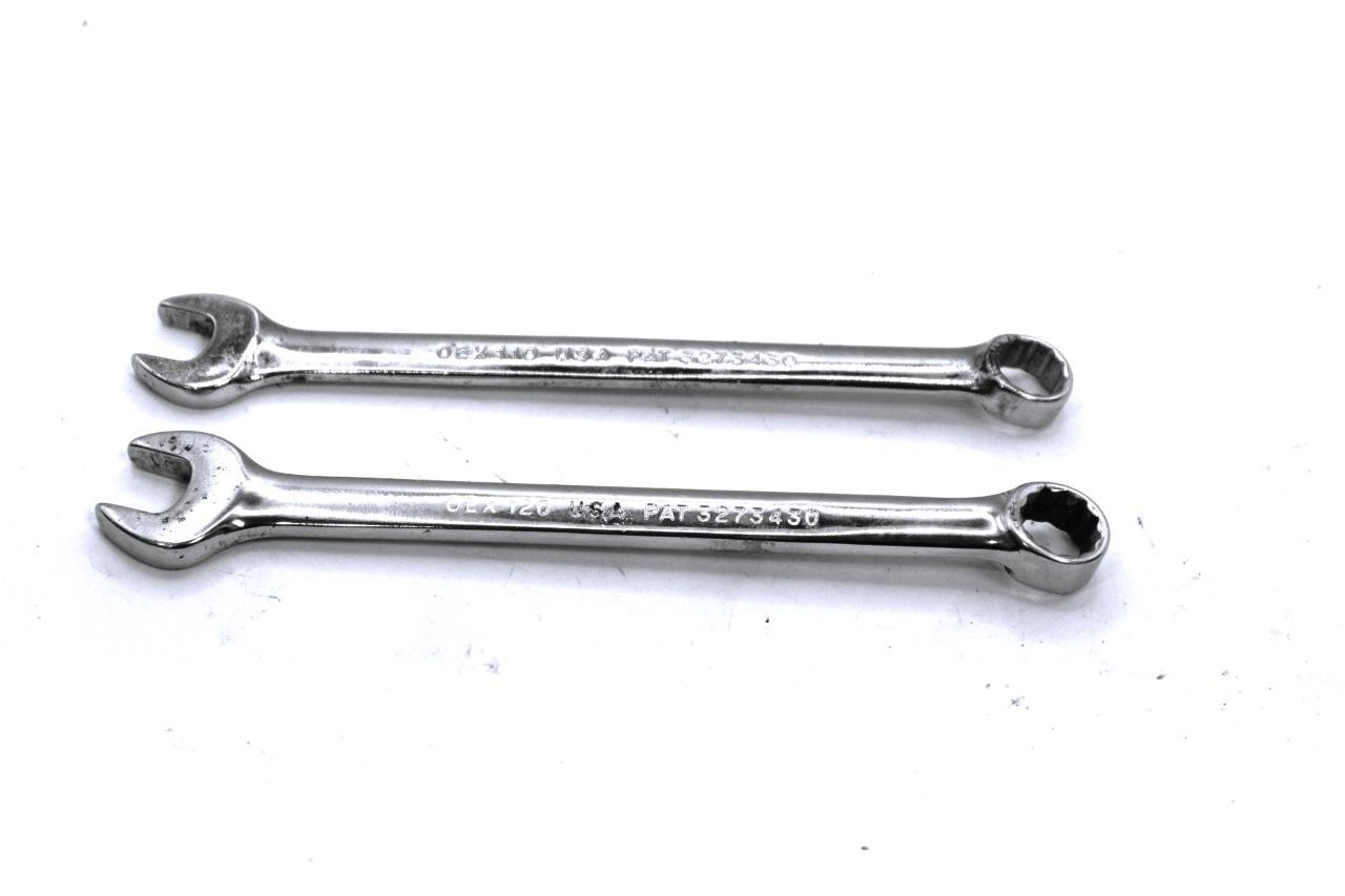 2pc Lot Snap On 12pt SAE OEX110 OEX120 Short Combination Wrench 11/32 & 3/8