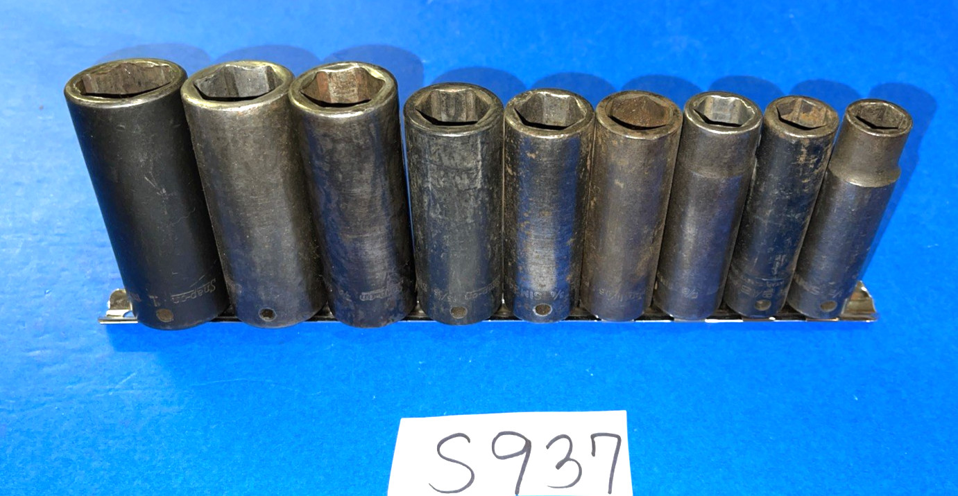 SNAP-ON TOOLS 9 PIECE 1/2 DRIVE SAE. DEEP IMPACT SOCKET SET 309SIMYA