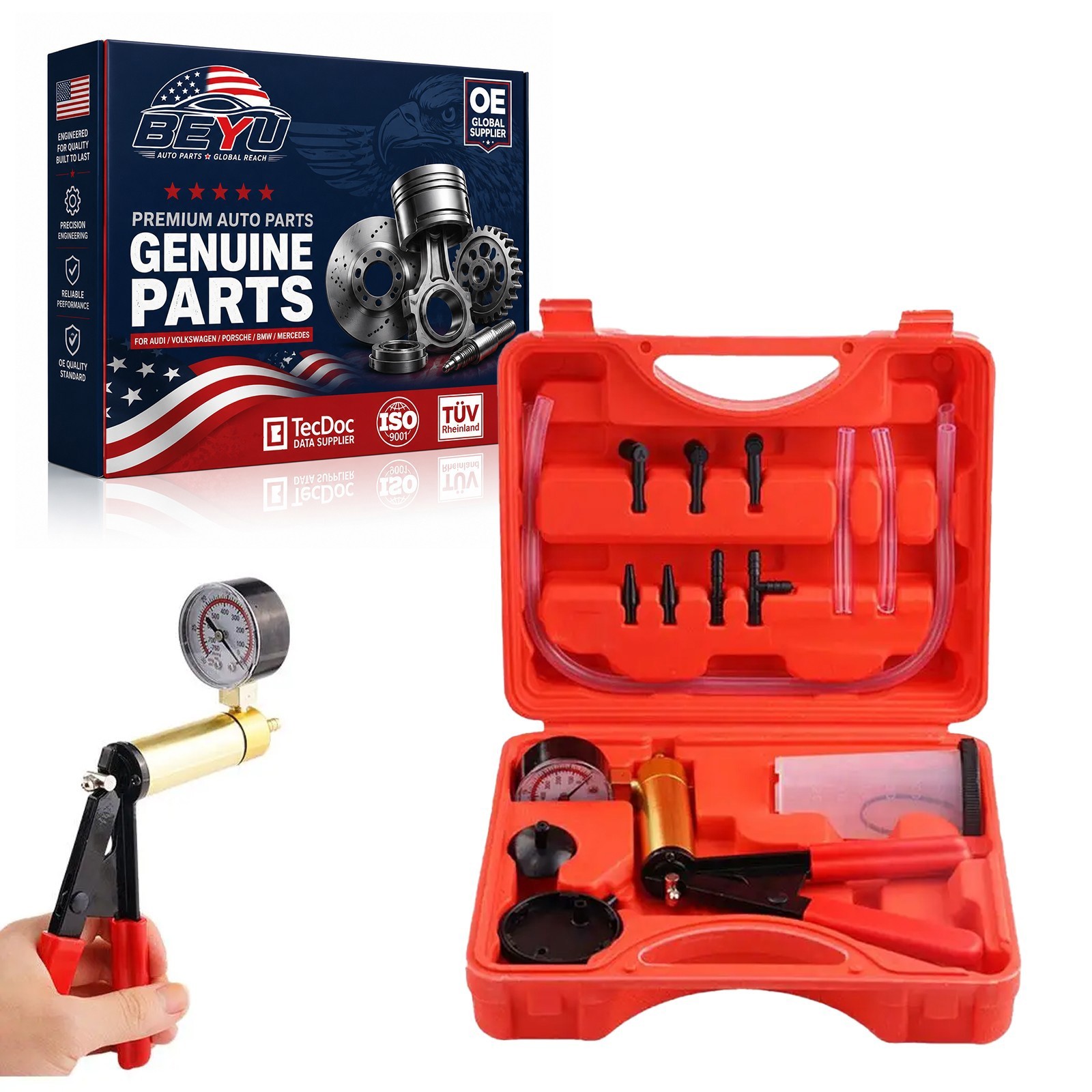 BEYU Hand Held Vacuum Pressure Pump Tester Set Brake Fluid Bleeder Bleeding Kit
