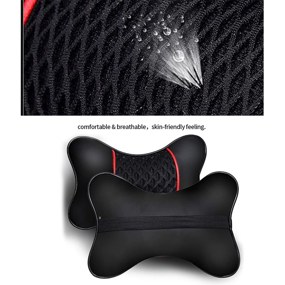 2-Pack PU Leather Car Headrest Cushions Soft Neck Support Pillow