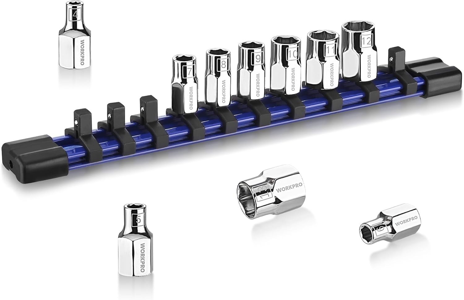 1/4″ Drive Socket Set, 10-Piece Metric CR-V Socket Set with Rail | Standard &…