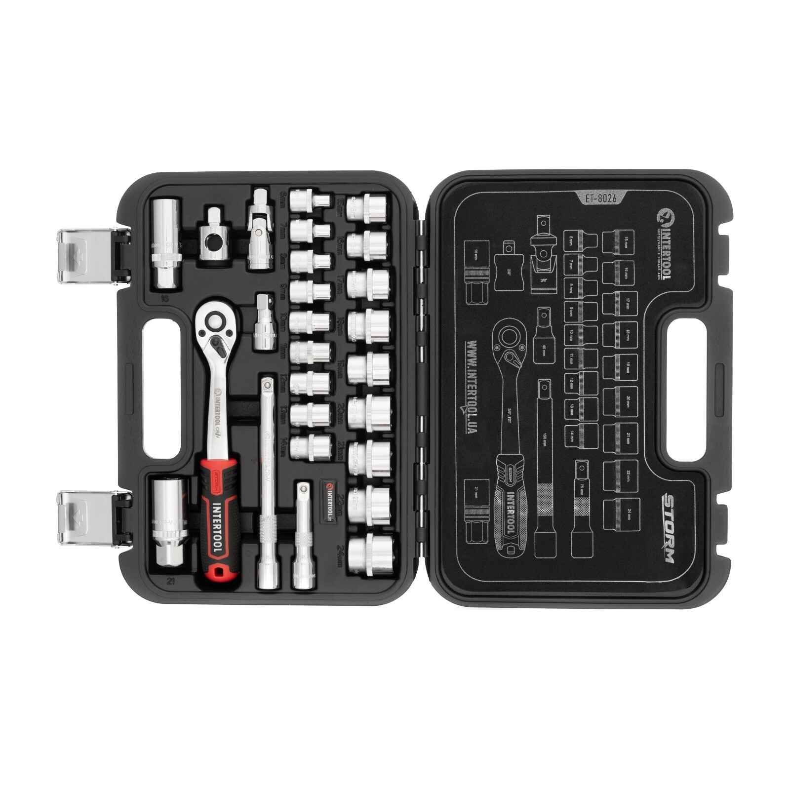 INTERTOOL 26pc 3/8-inch Ratchet Socket Wrench Set ET08-8026