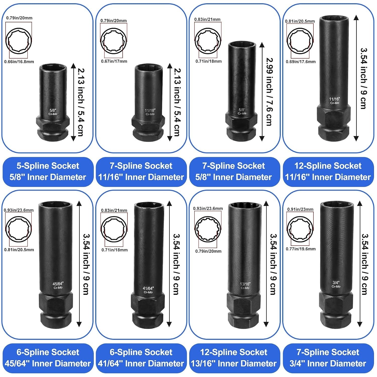 8-Piece Spline Lug Nut Socket Set for Effortless Removal – Durable and Portable