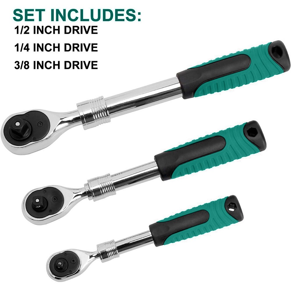 3PCS 1/4″ 3/8″ 1/2″ Drive Ratchet Socket Wrench Quick-Release Spanner 72 Teeth