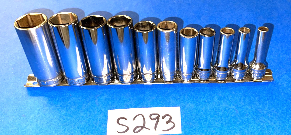 SNAP-ON TOOLS 11 PIECE 3/8 DRIVE SAE. DEEP CHROME 6 POINT SOCKET SET 211SFSY