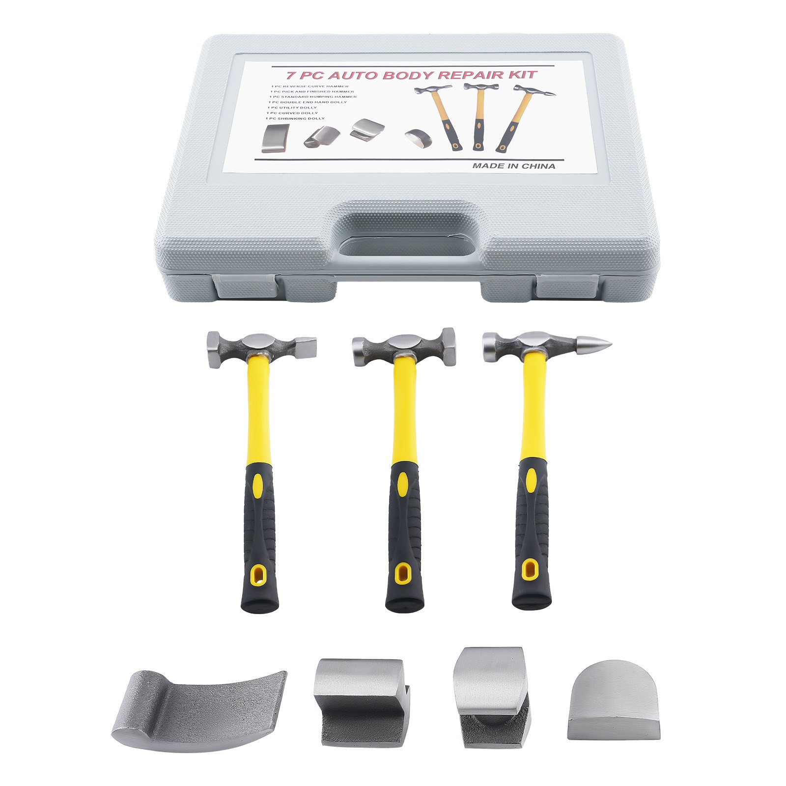 7PC Body Repair Tool Kit Auto Panel Hammer Dolly Set Dent Removal Steel
