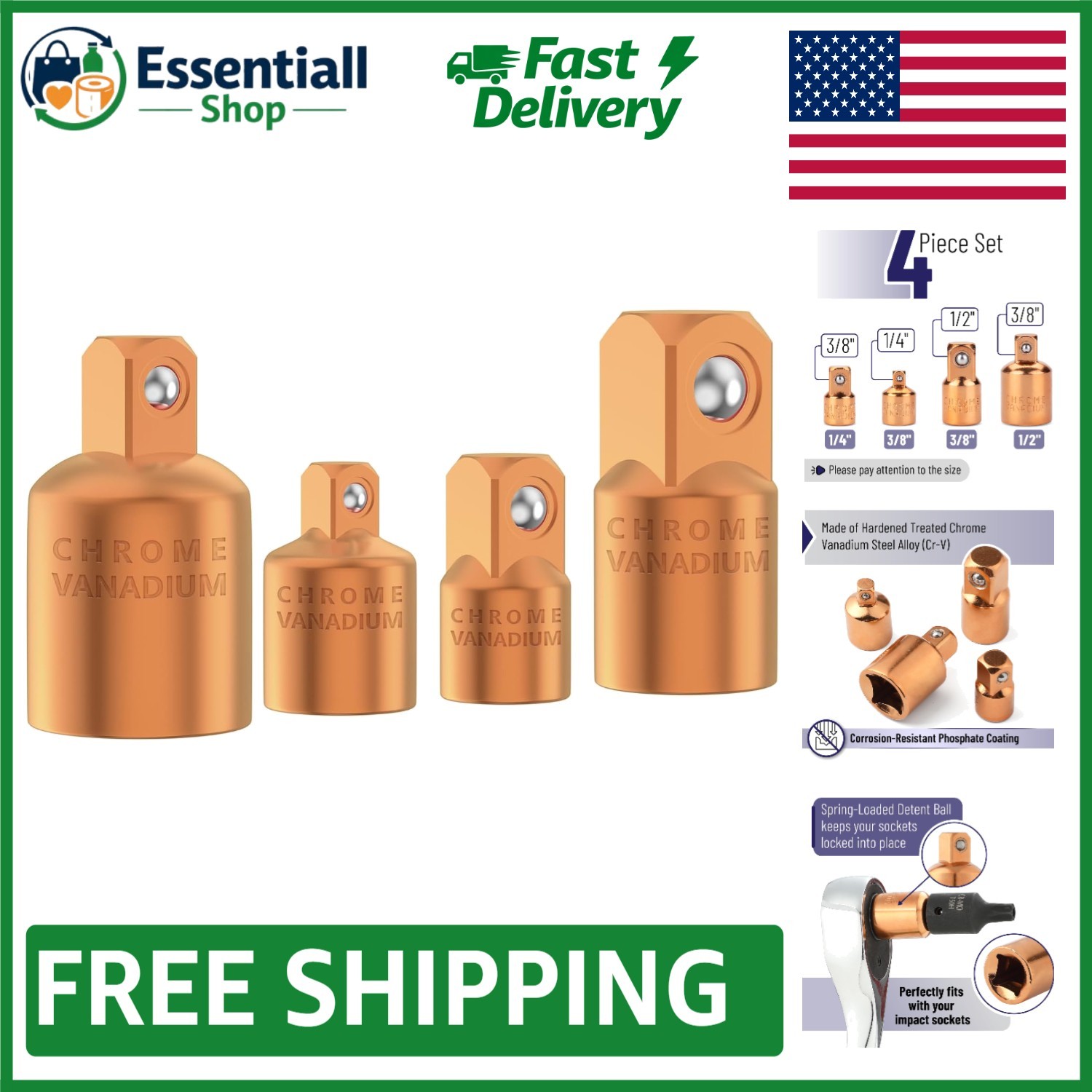 4-Piece Rose Gold Impact Socket Adapter Set – Chrome Molybdenum Steel