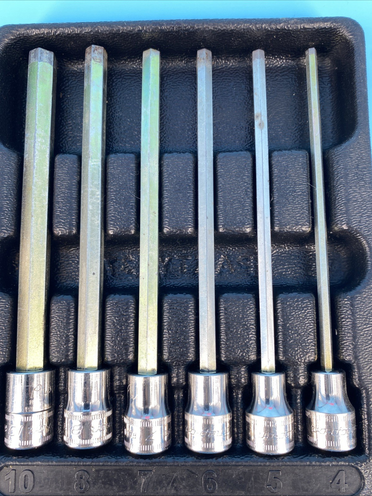 Snap-on 3/8″ Drive 6pc Metric ExtraLong Hex Bit Set 206EFAML (Engraved W/ “PW”)