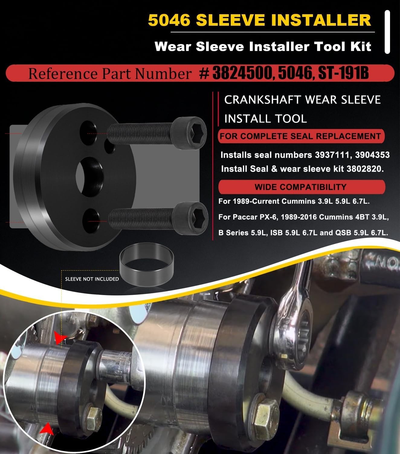 Front Cover Crankshaft Seal & Wear Sleeve Installer Tool Kit For Dodge Cummins 3