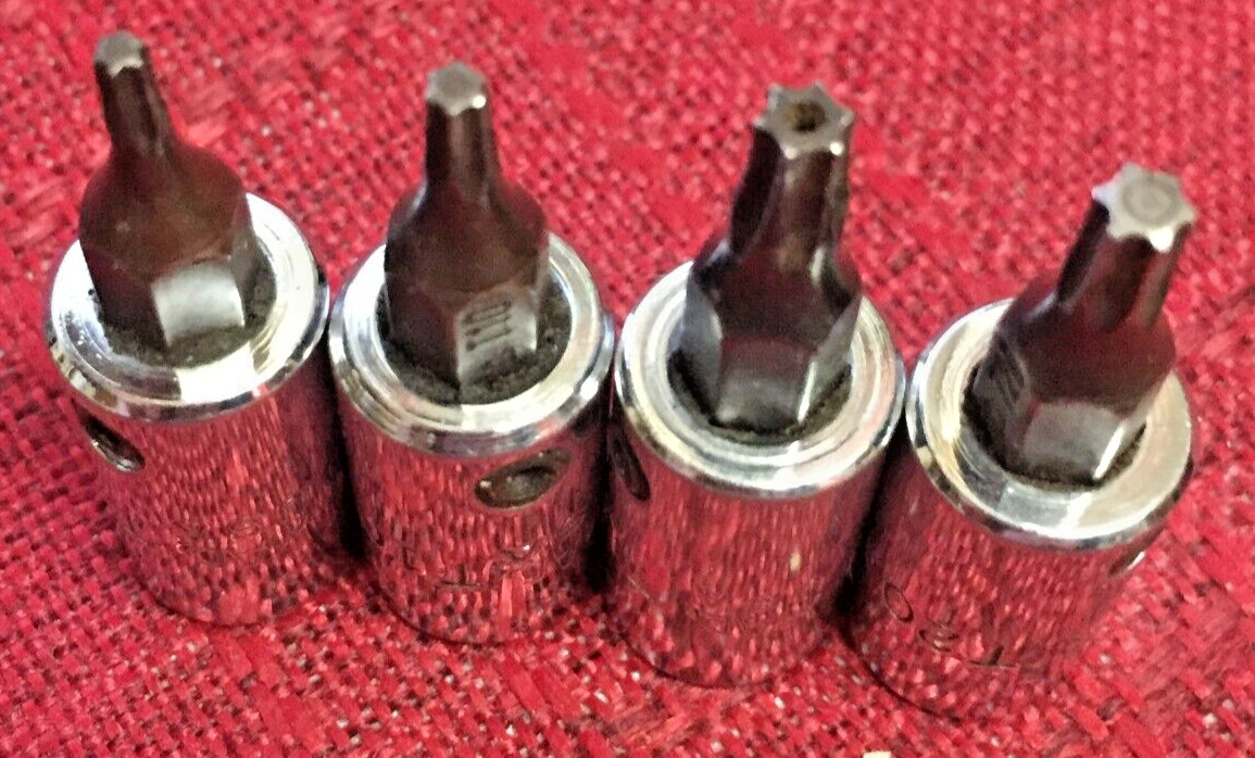 Mac Tool 4pc T8, T10, T15, T20 Chrome Torx Bit Socket 1/4″dr 1.5″L USA Gd 8.5/10