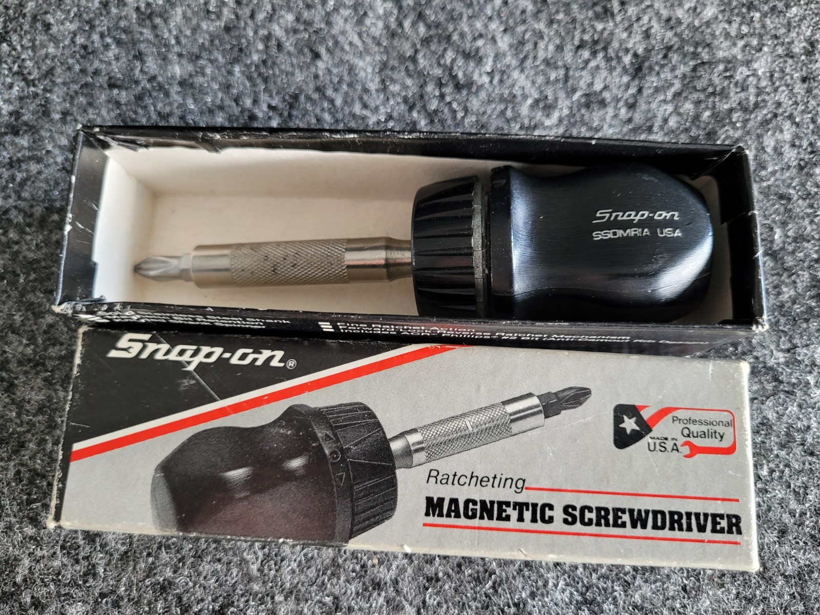 Snap-on Black Stubby Hard Handle Ratcheting Screwdriver SSDMR1A Older Box