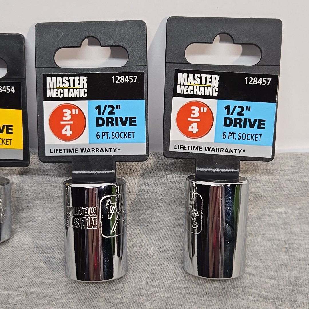 Lot Of 4 Hyde Master Mechanic 1/2 & 3/8″ in Drive 6 Pt Sockets Both 3/4″ New