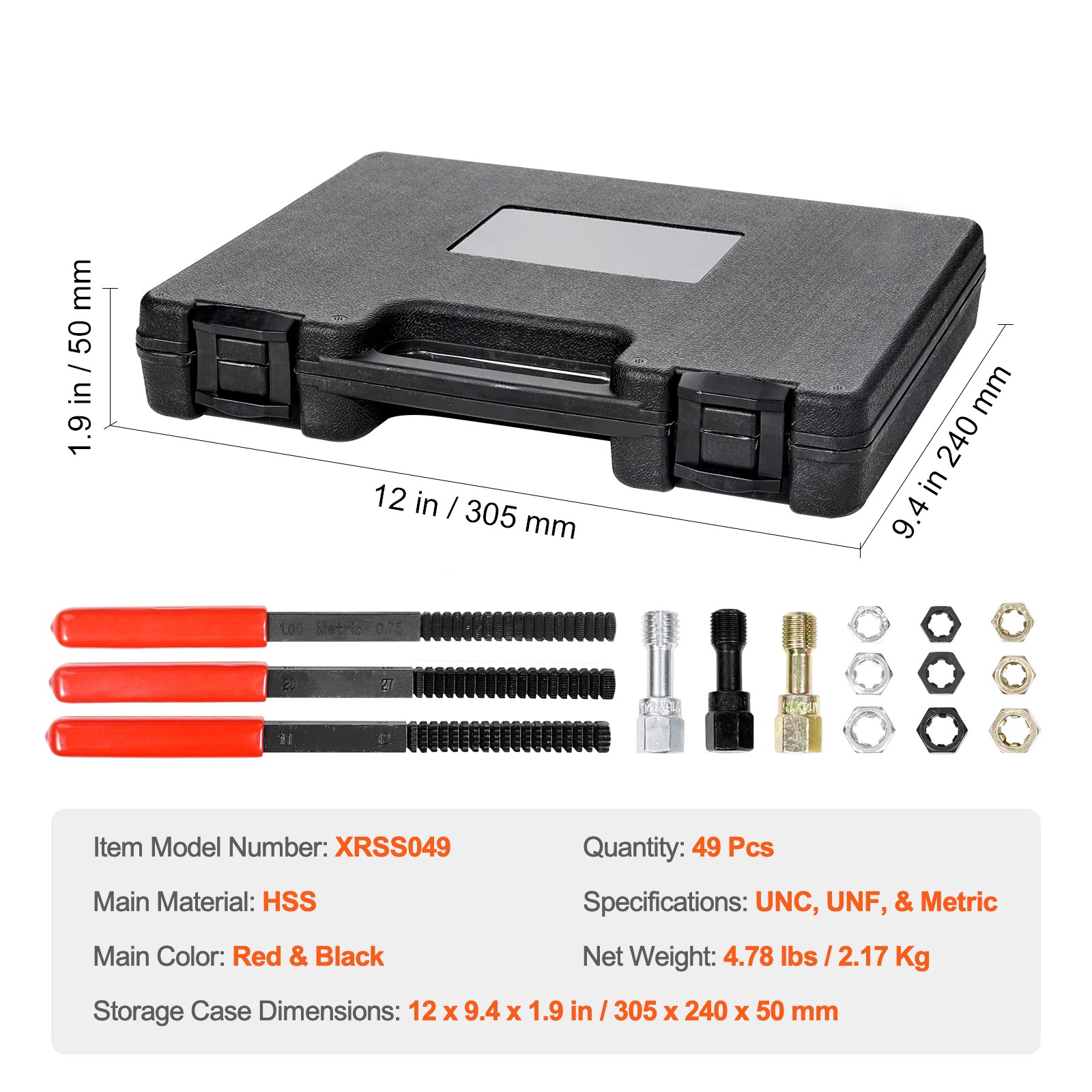 VEVOR 49PCS Thread Chaser Set UNC UNF Metric Thread Restorer Tool Rethreading