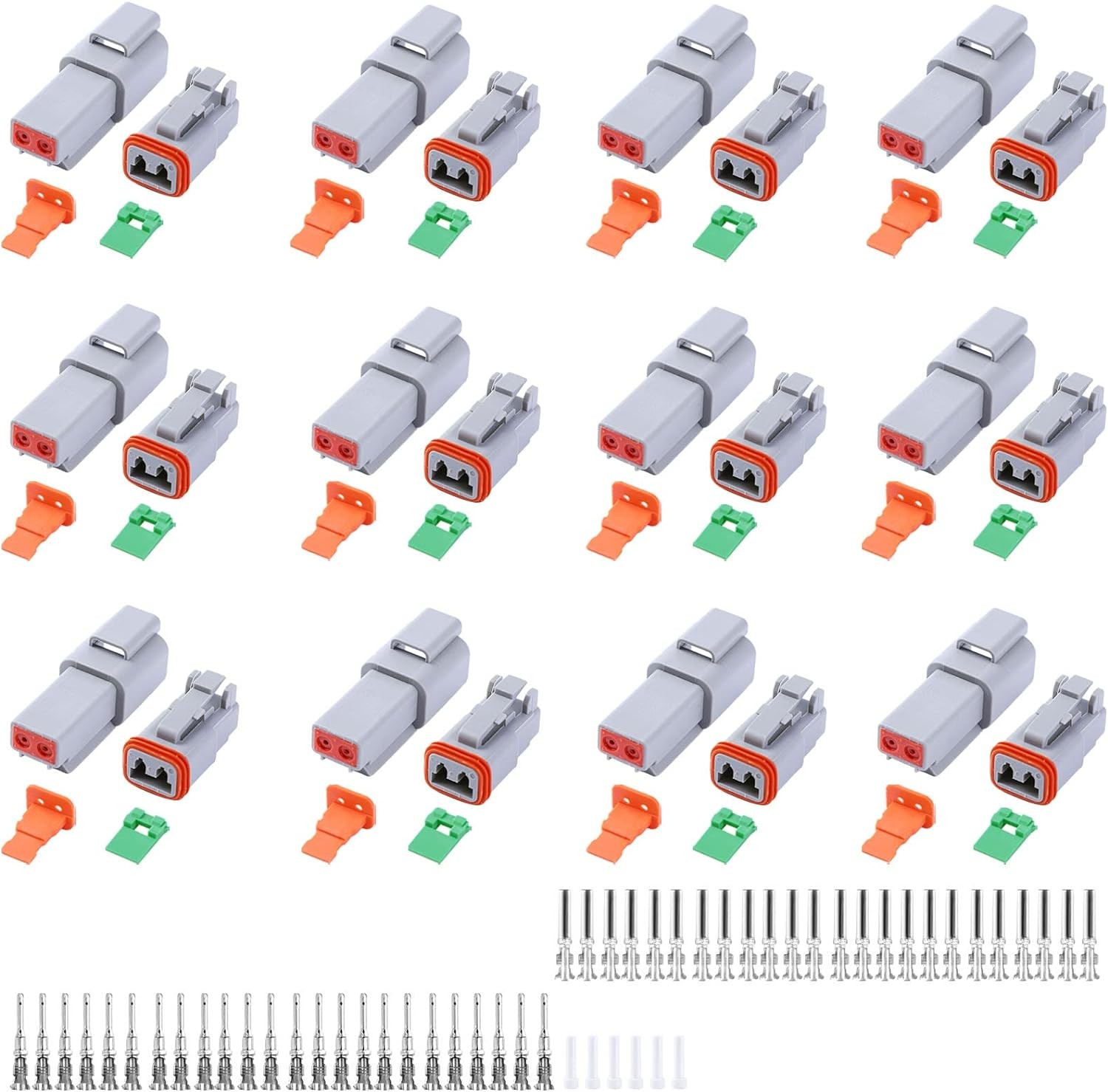 102PCS 2 Pin Way Deutsch DT Gray Connector 12 Set，Size 16 Solid 2 (12set)