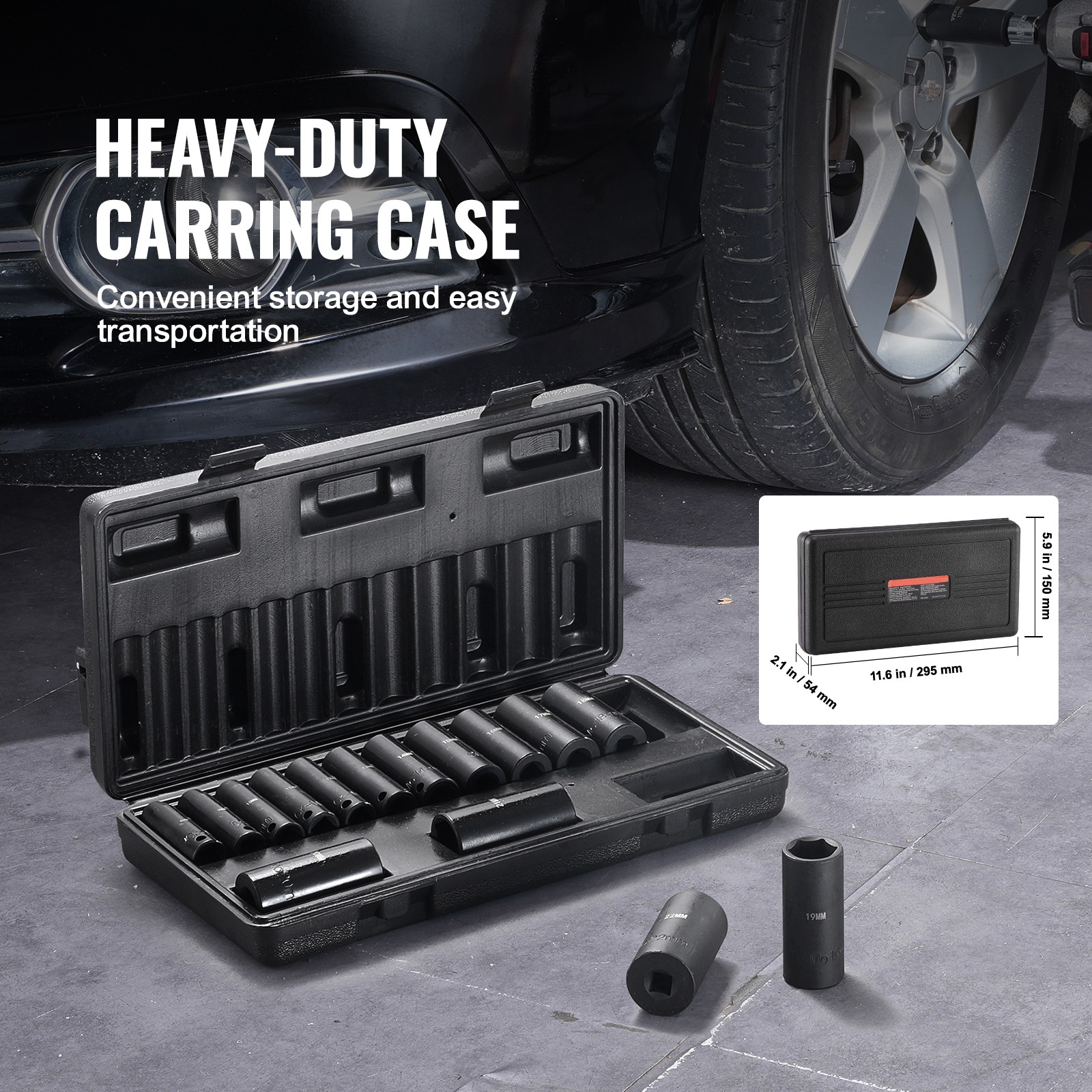 Uimoso Impact Sockets Set 15pcs 6-Point 3/8in Drive Bit Ratchet Tool Kit Case