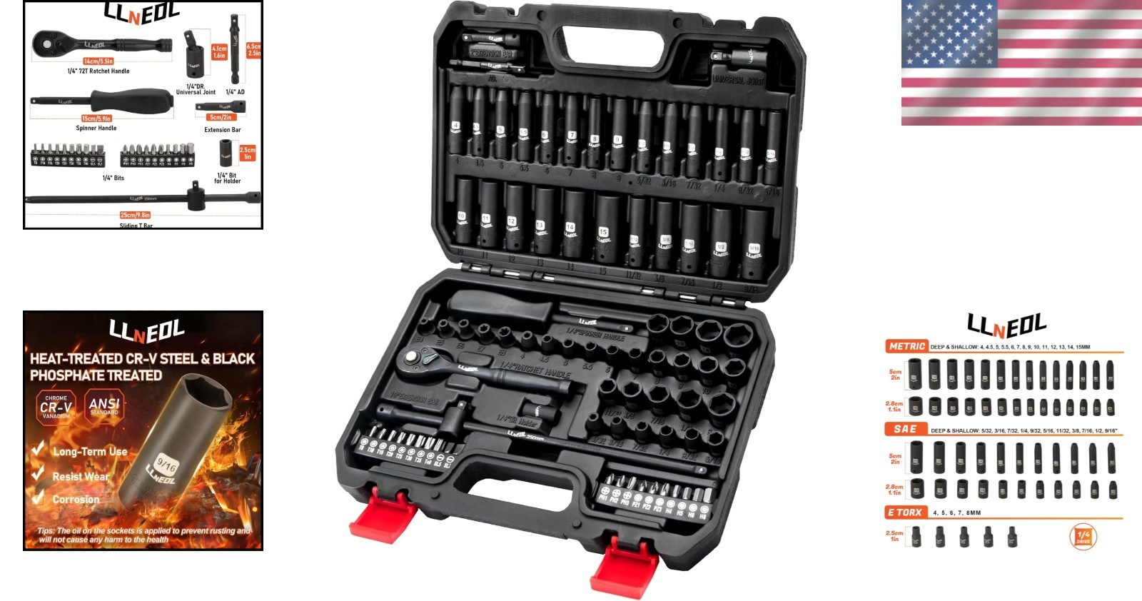 83-Pc Chrome Vanadium 1/4 Inch Drive Socket Set – Metrics, SAE & E Torx Included
