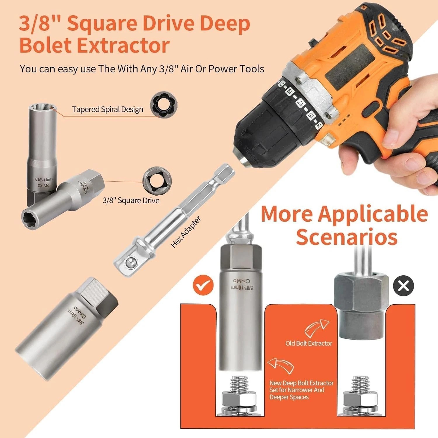 Portable 16PCS Deep Extractor Socket Set – High-Hardness for Removals Everywhere