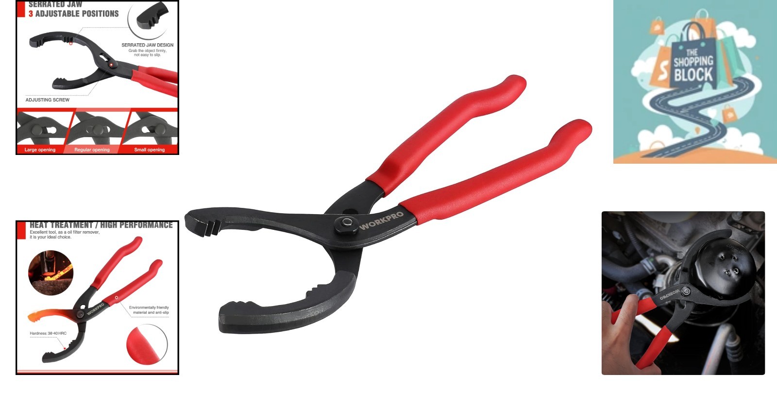 12-Inch Adjustable Oil Filter Pliers, High Carbon Steel, Red Handle