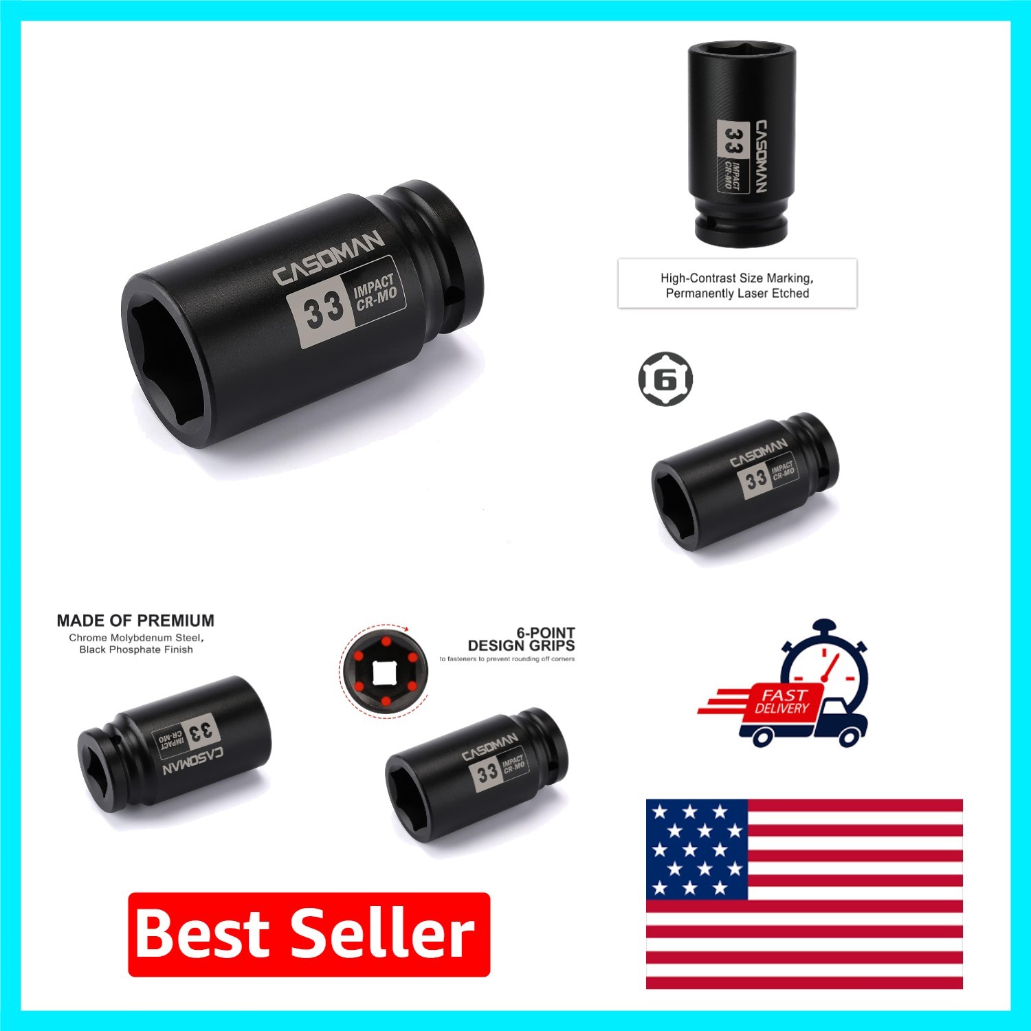 33mm 6-Point Impact Socket – 3/4″ Drive with Corrosion Resistance