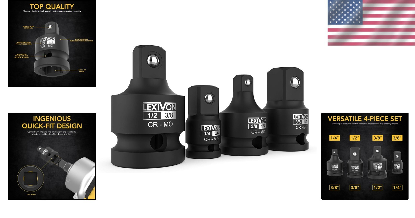 4-Piece Impact Socket Adapter Set | Durable Chrome Molybdenum Steel – LX-112