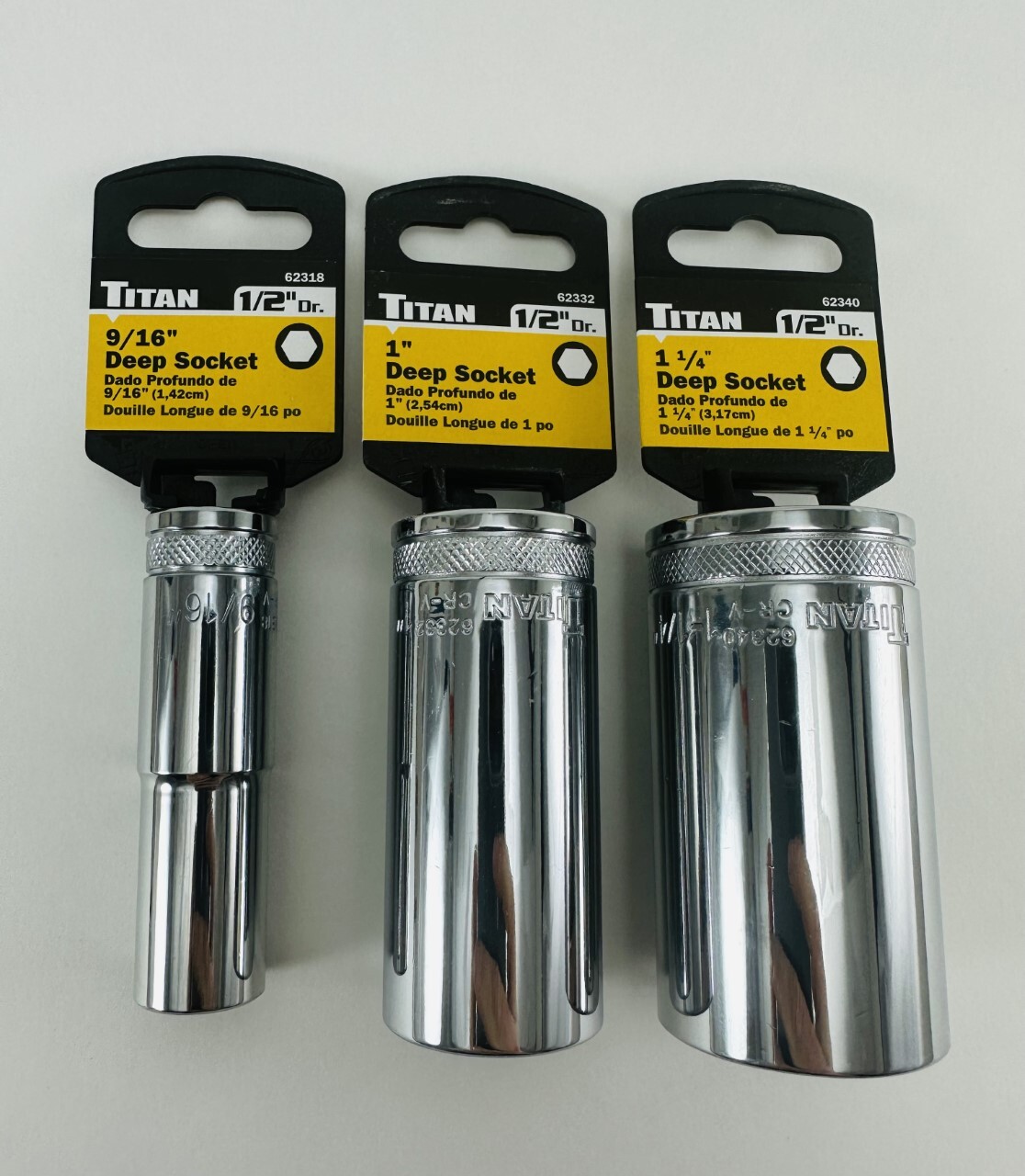 Titan INDIVIDUAL 1/2” Drive Deep SAE Standard Socket Choose From 1/2″ – 1-1/4″