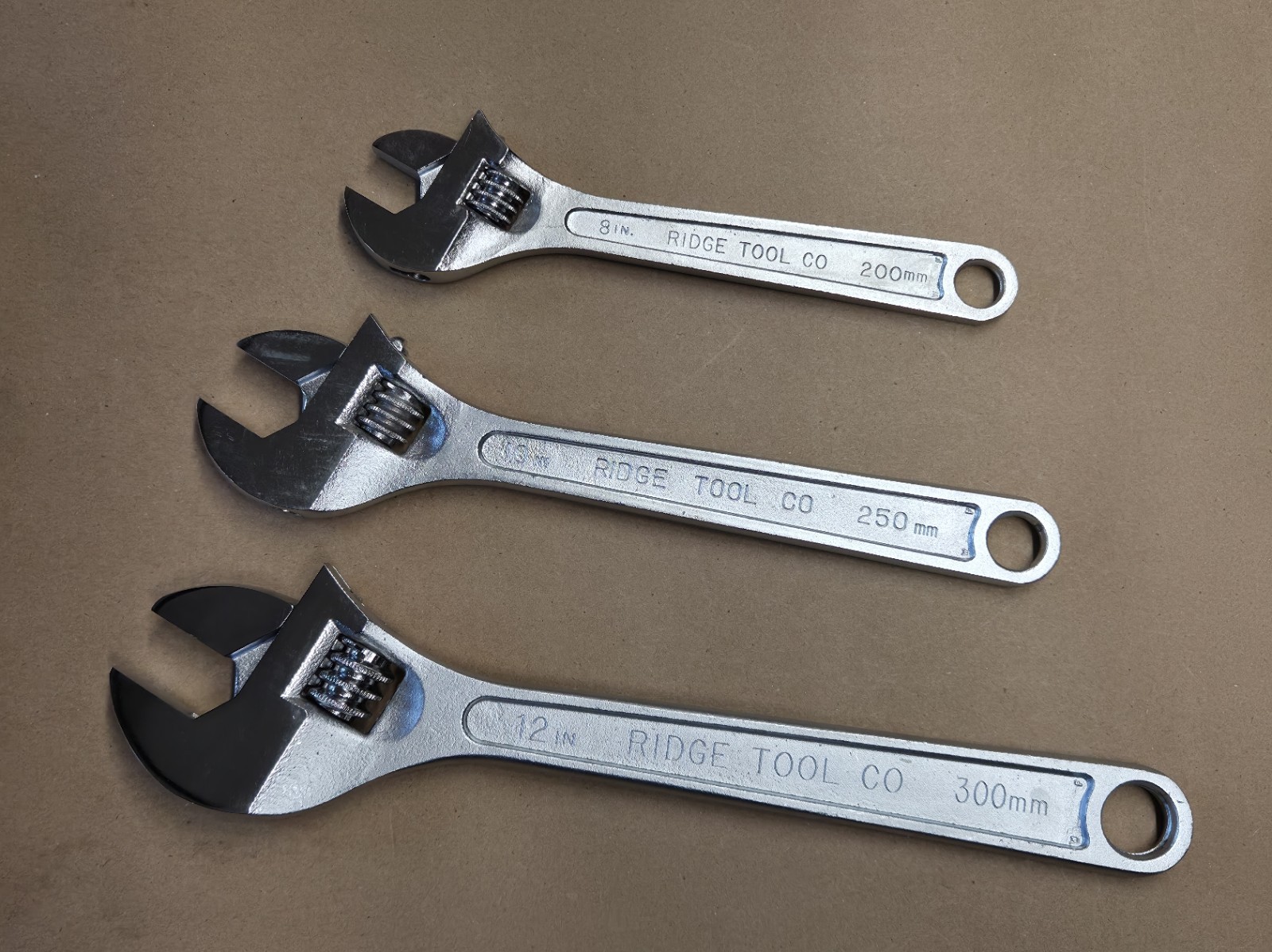 NOS USA Ridge Tool Co Ridgid 3 Pc Adjustable Wrench Set 8″ 10″ 12″ 708 710 712