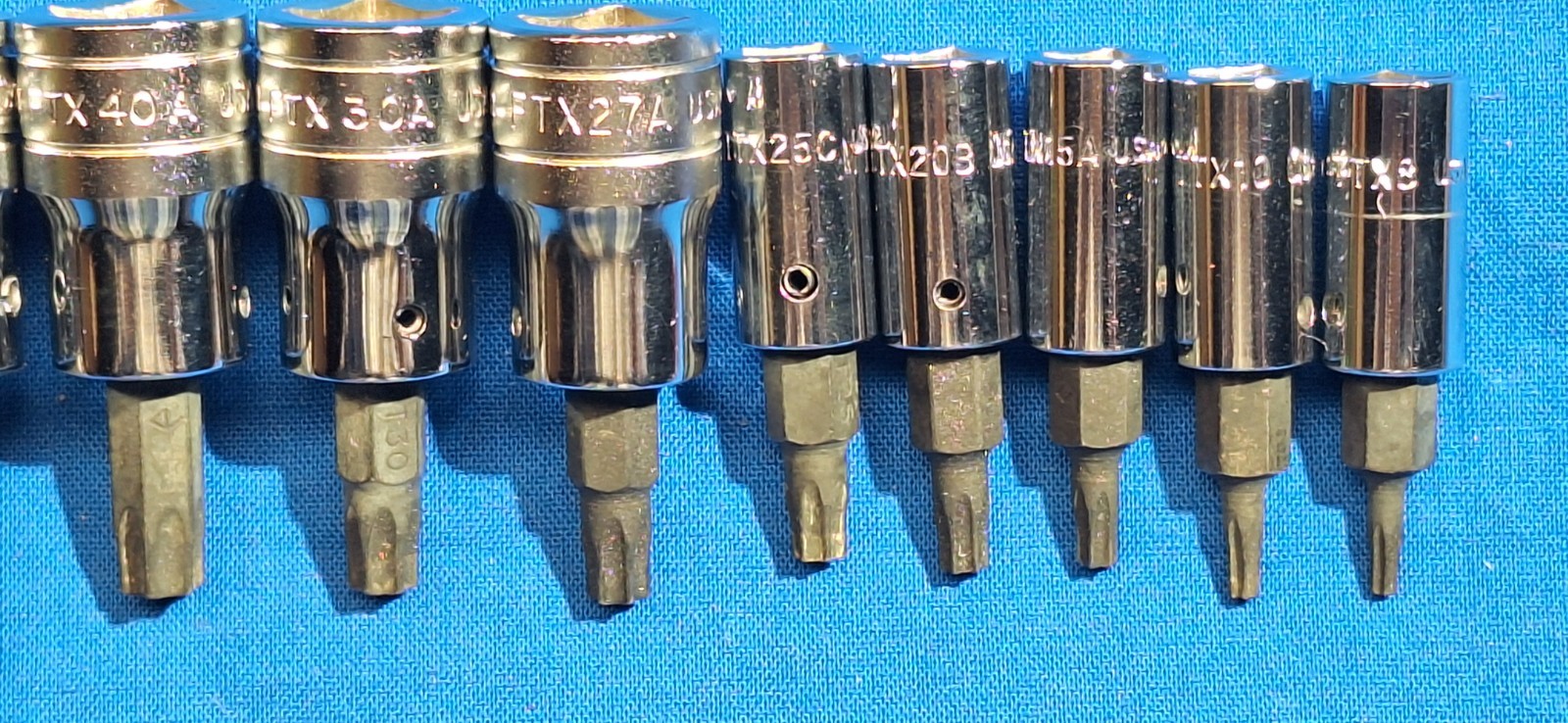 1986 Snap-On 211FTXY +1 12pc Torx bit socket set T55-T8 Includes FTX500 GM torx