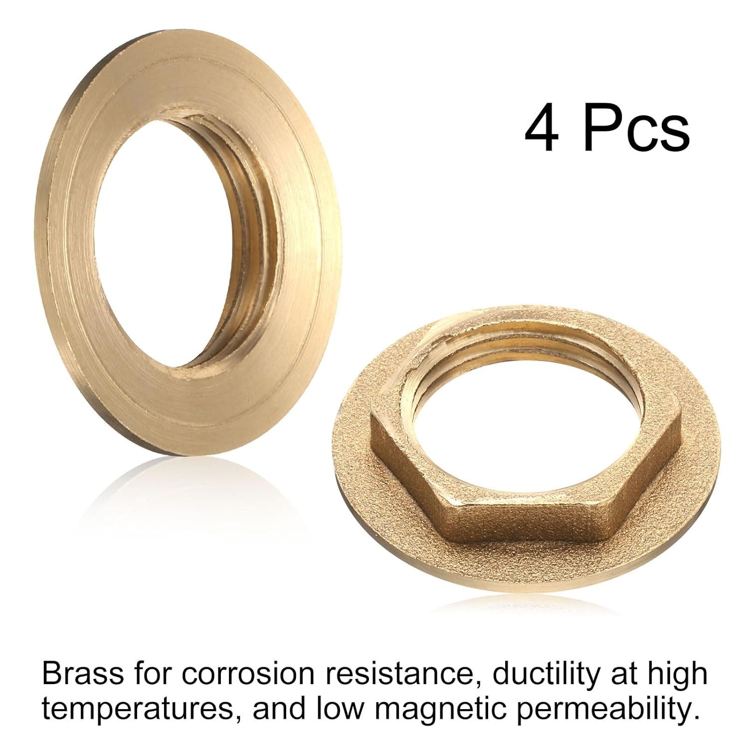 uxcell 4Pcs Brass Lock Nuts Pipe Fitting, G1/2″-14 Female Hex G1/2″-14, Gold