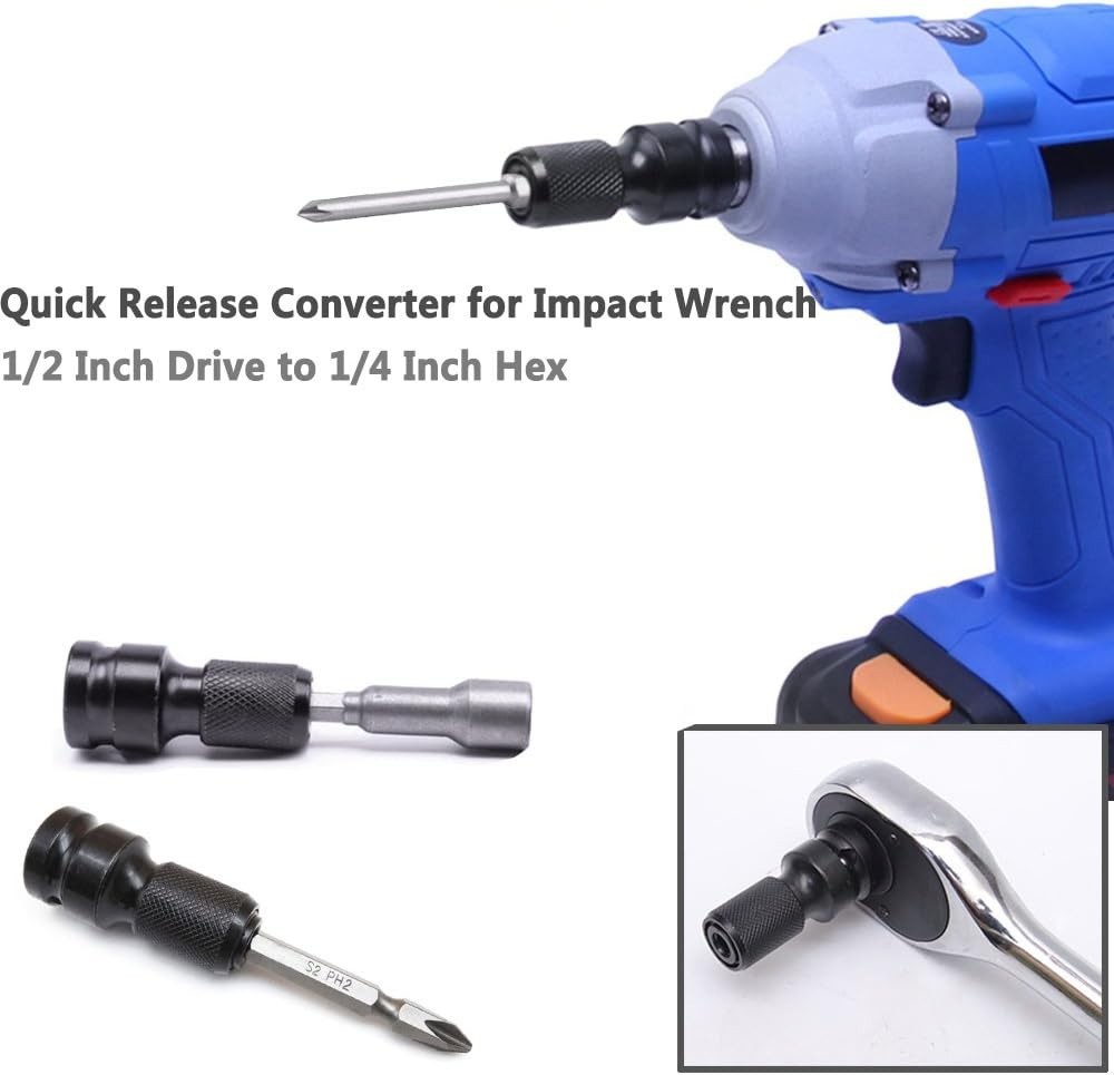 Quick Release 1/2-Inch to 1/4-Inch Hex Socket Adapter – Durable Metal Converter