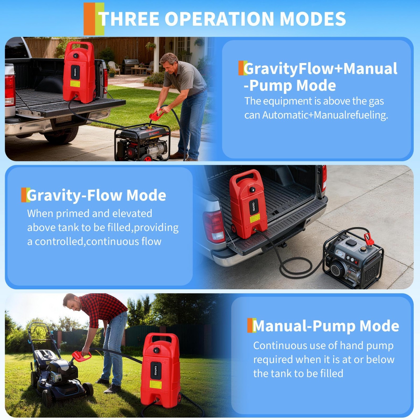 Portable Fuel Tank 15 Gallon with Pump Rubber Tires Gas Caddy Lawn Mower Tool