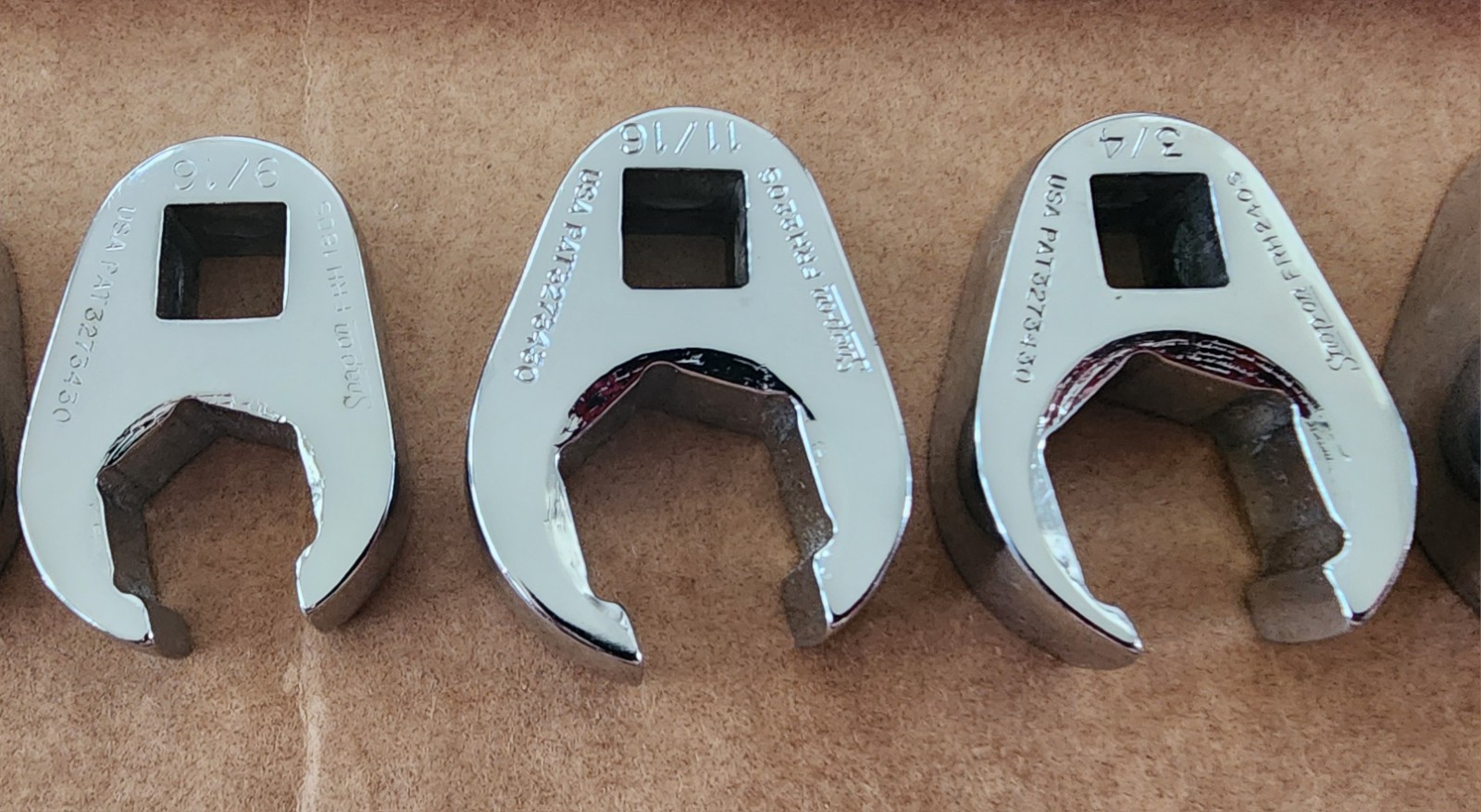 Snap-On 9 pc 3/8 Dr 6Pt SAE Flare Nut Crowfoot Wrench Set 207SFRH 13/16 7/8 Incl