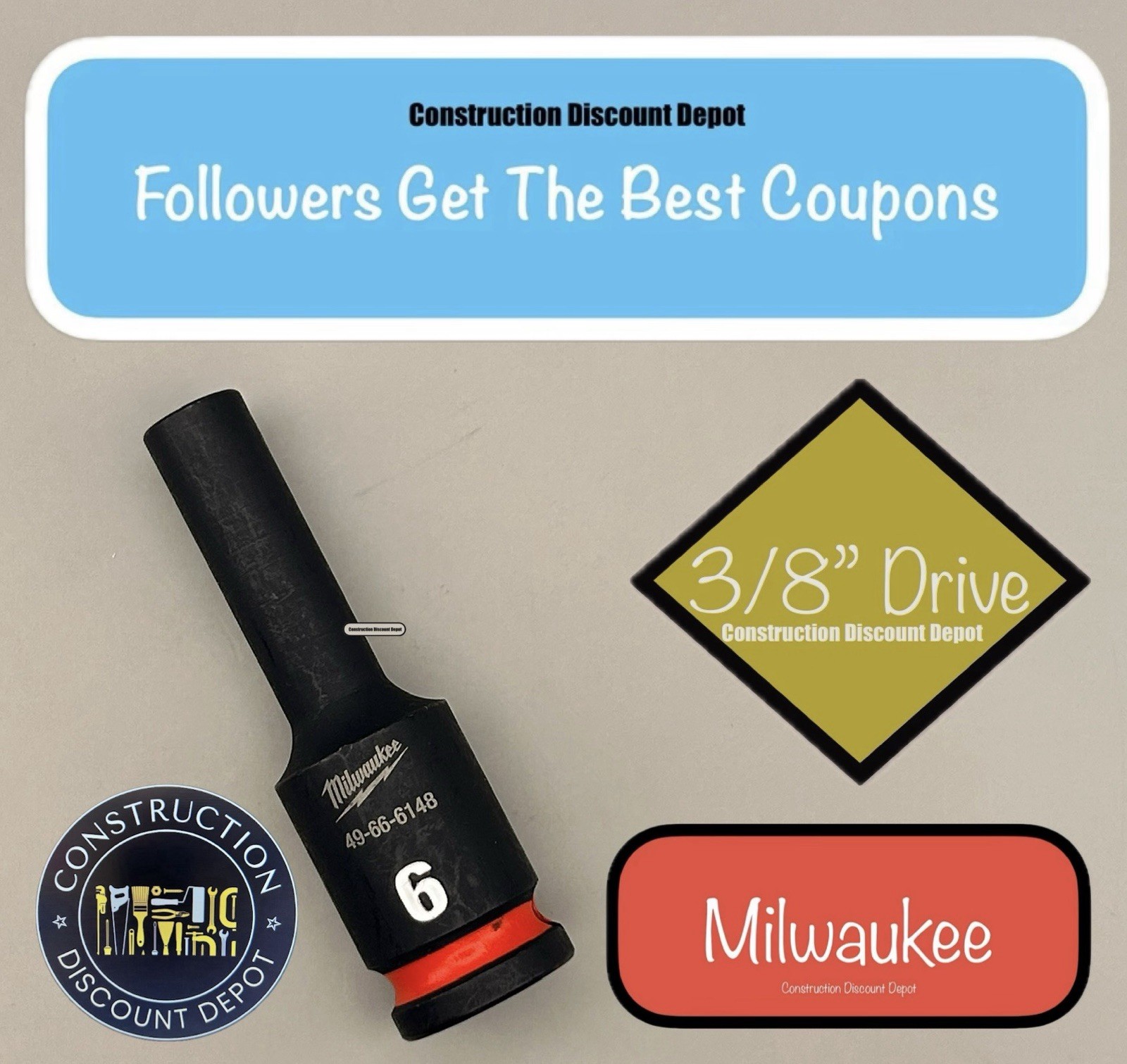 Milwaukee 49-66-6148 SHOCKWAVE Impact Duty 3/8 Drive 6mm Deep Socket 6 mm