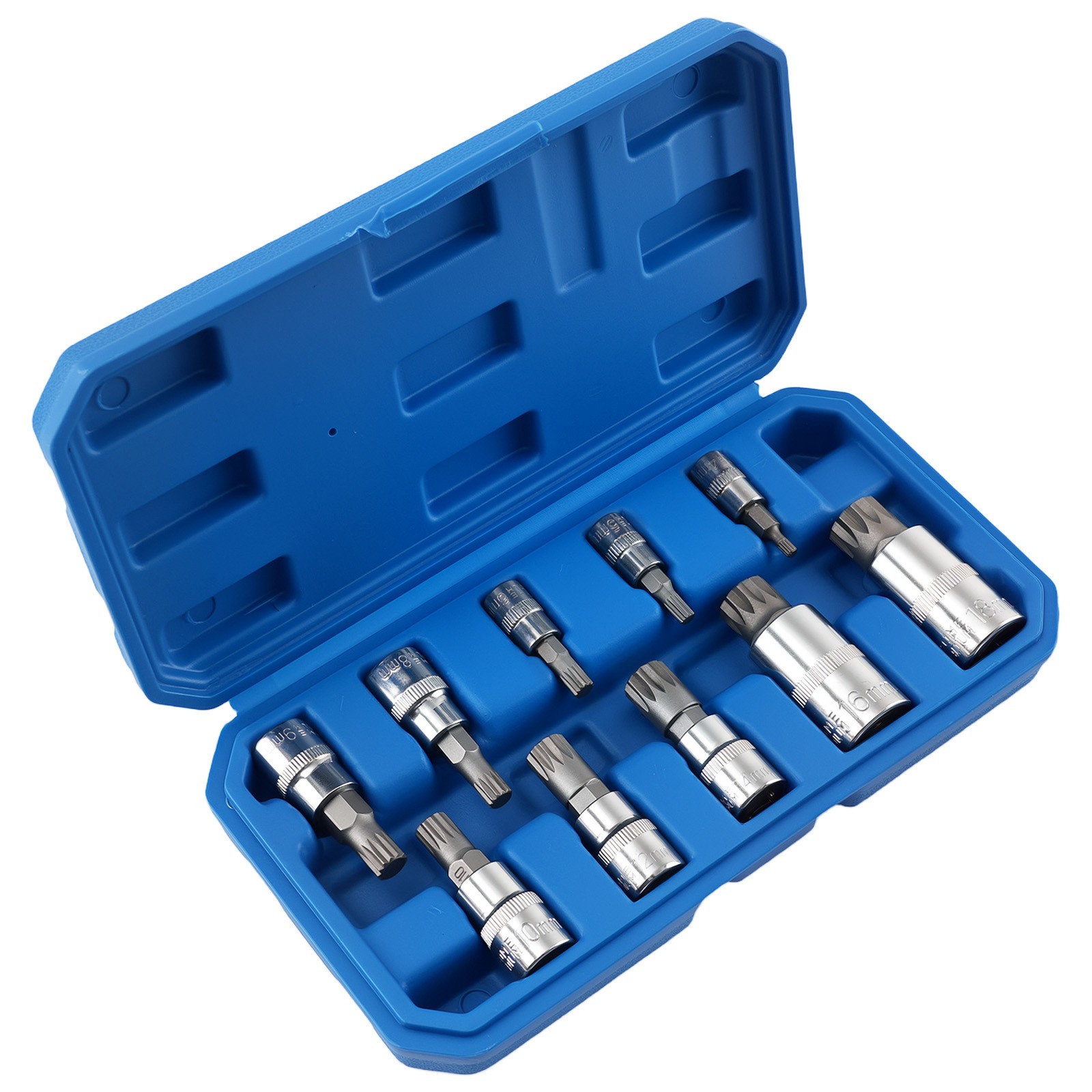 10pc Triple Square 12 Point Spline Bit Socket Set Square M4 To M18 New