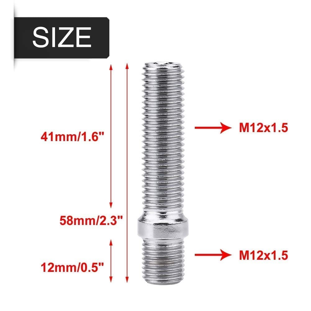 20 PCS 50mm Extended Wheels Stud Conversion 12×1.5 To 12×1.5 Screw Adapter