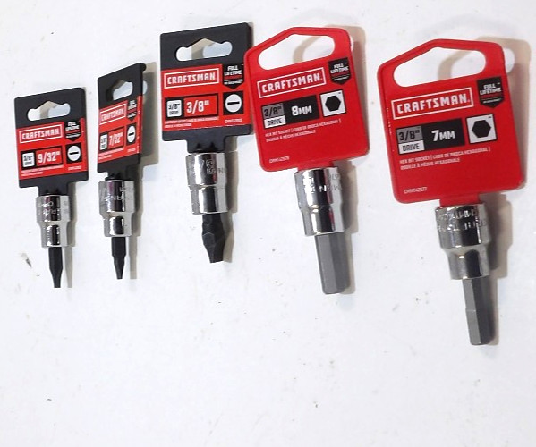 Lot (5) Craftsman 3/8″ Drive Socket Bits 7+8mm Hex + 7/32, 9/32, 3/8″ Flat nwt 7