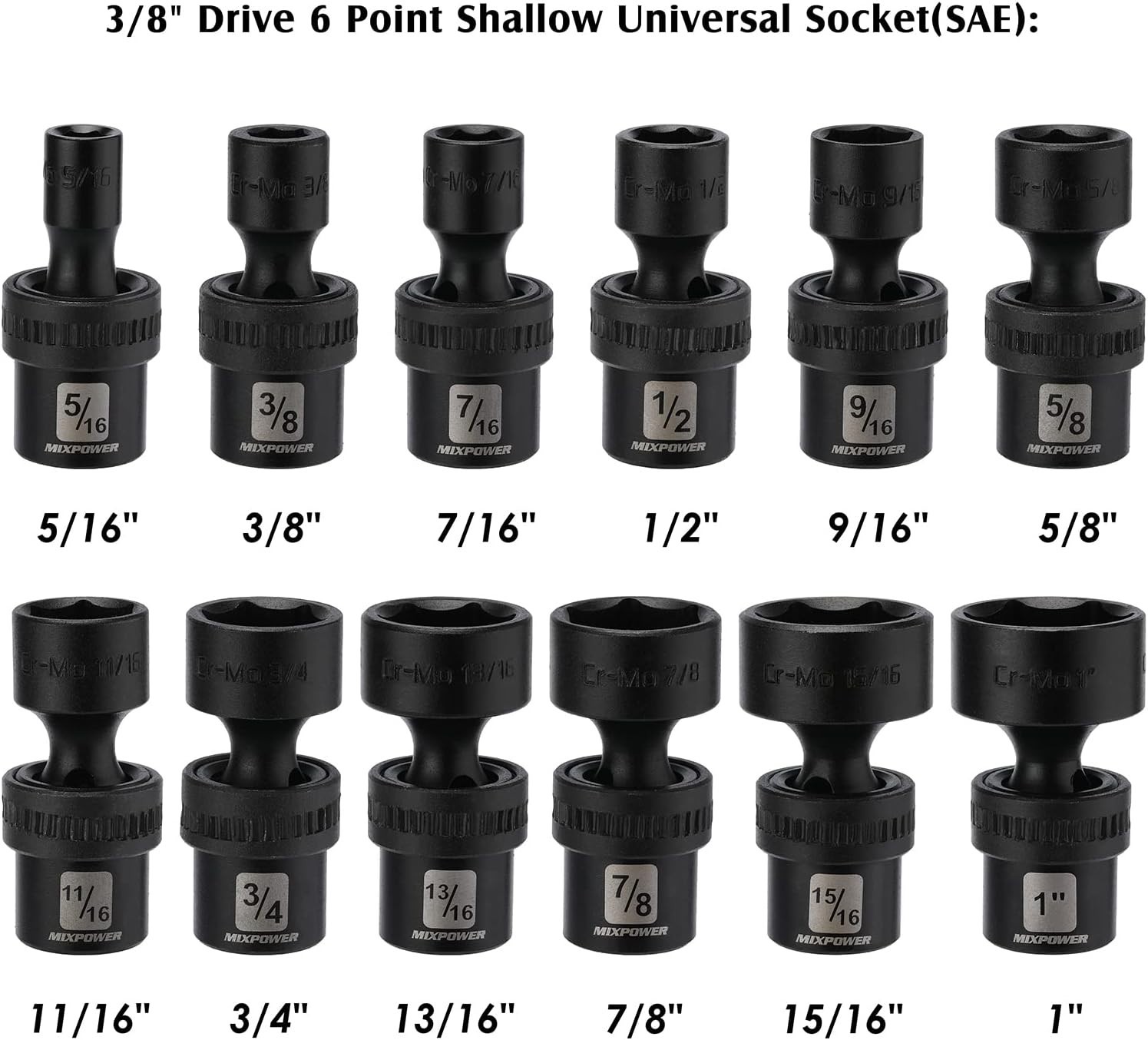 12-Piece 3/8 Inch Drive Impact Universal Joint Socket Set for Tight Spaces