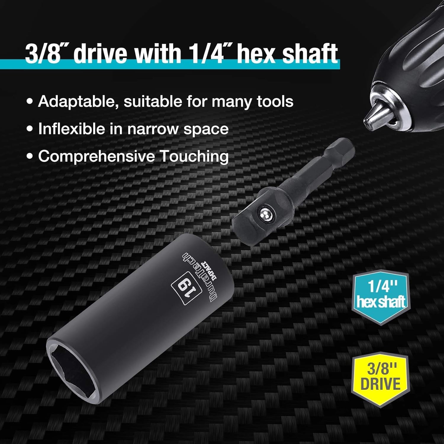 10-Piece 3/8 Drive 6 Point Deep Impact Socket Set, Including 8PCS Deep Impact