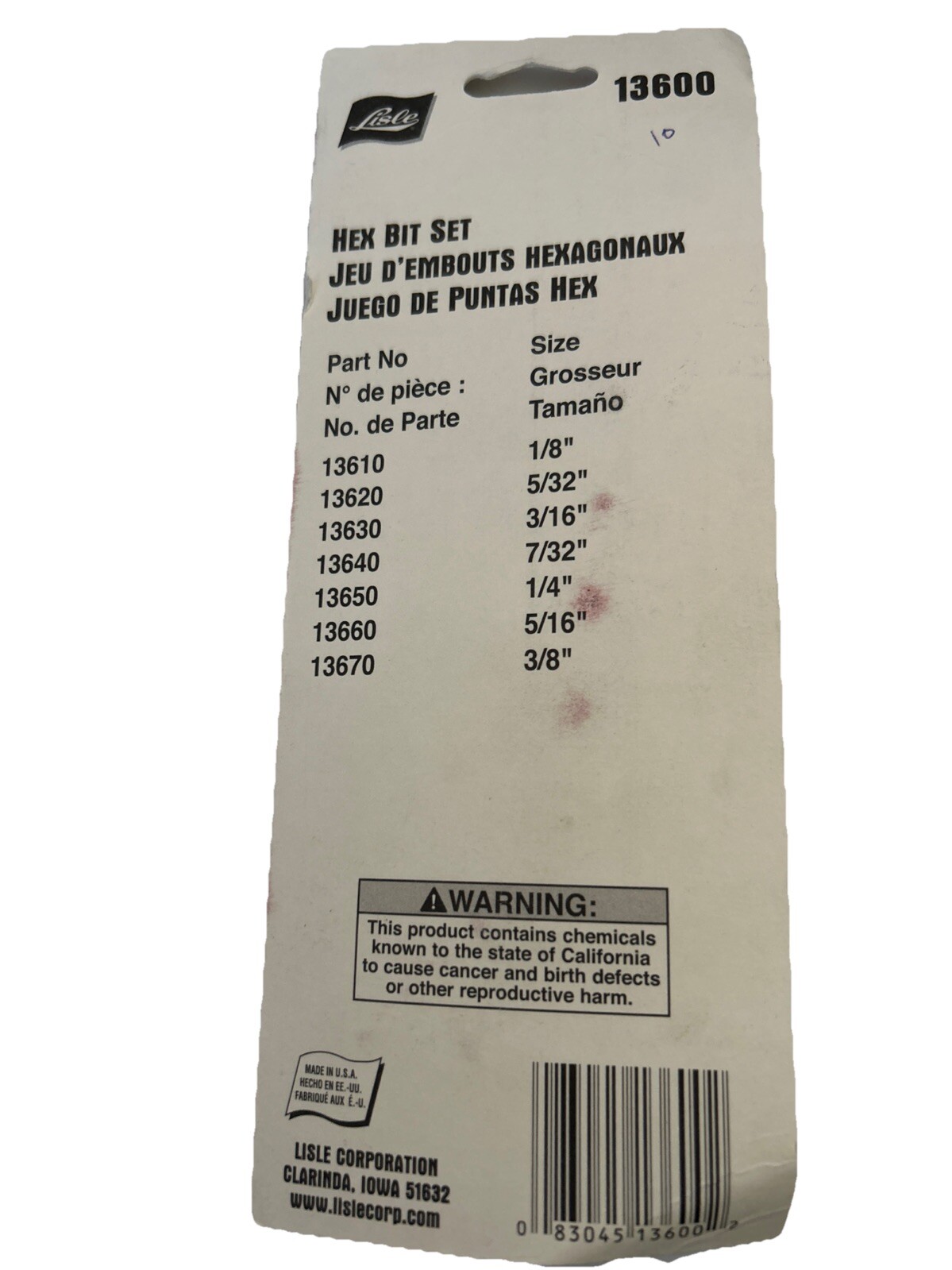 Lisle 13600 Hex Bit Set