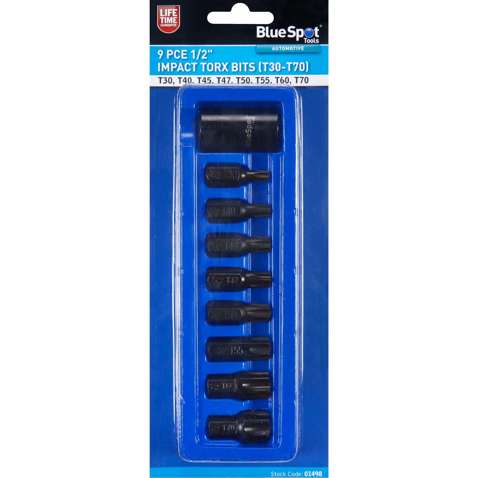 Impact Torx Bit Socket Set T30-T70 S2 Steel 1/2″ Drive 9pc 01498
