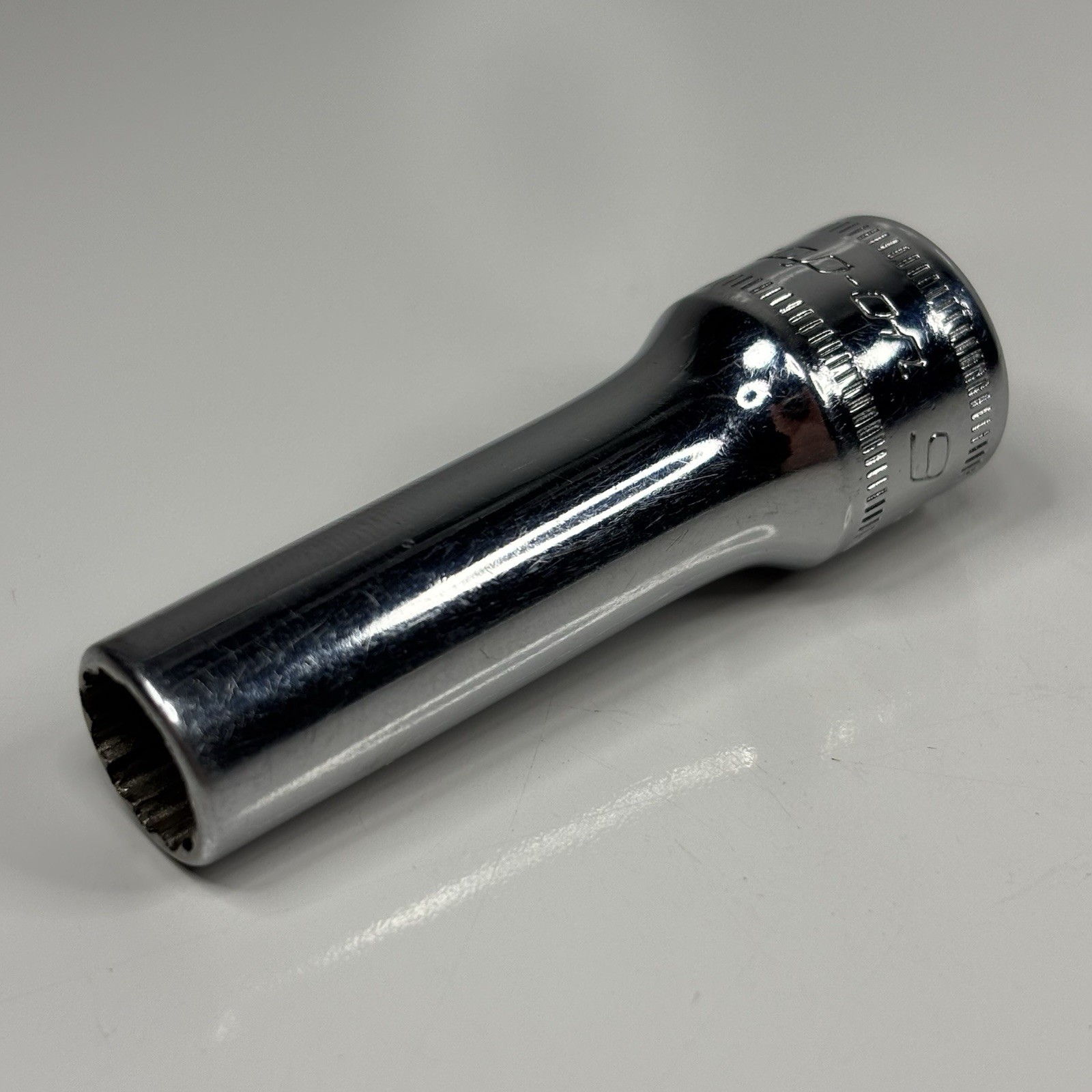 Snap On SFM9 3/8” Dr 12Pt Metric 9mm Flank Drive Deep Chrome Socket USA 1990