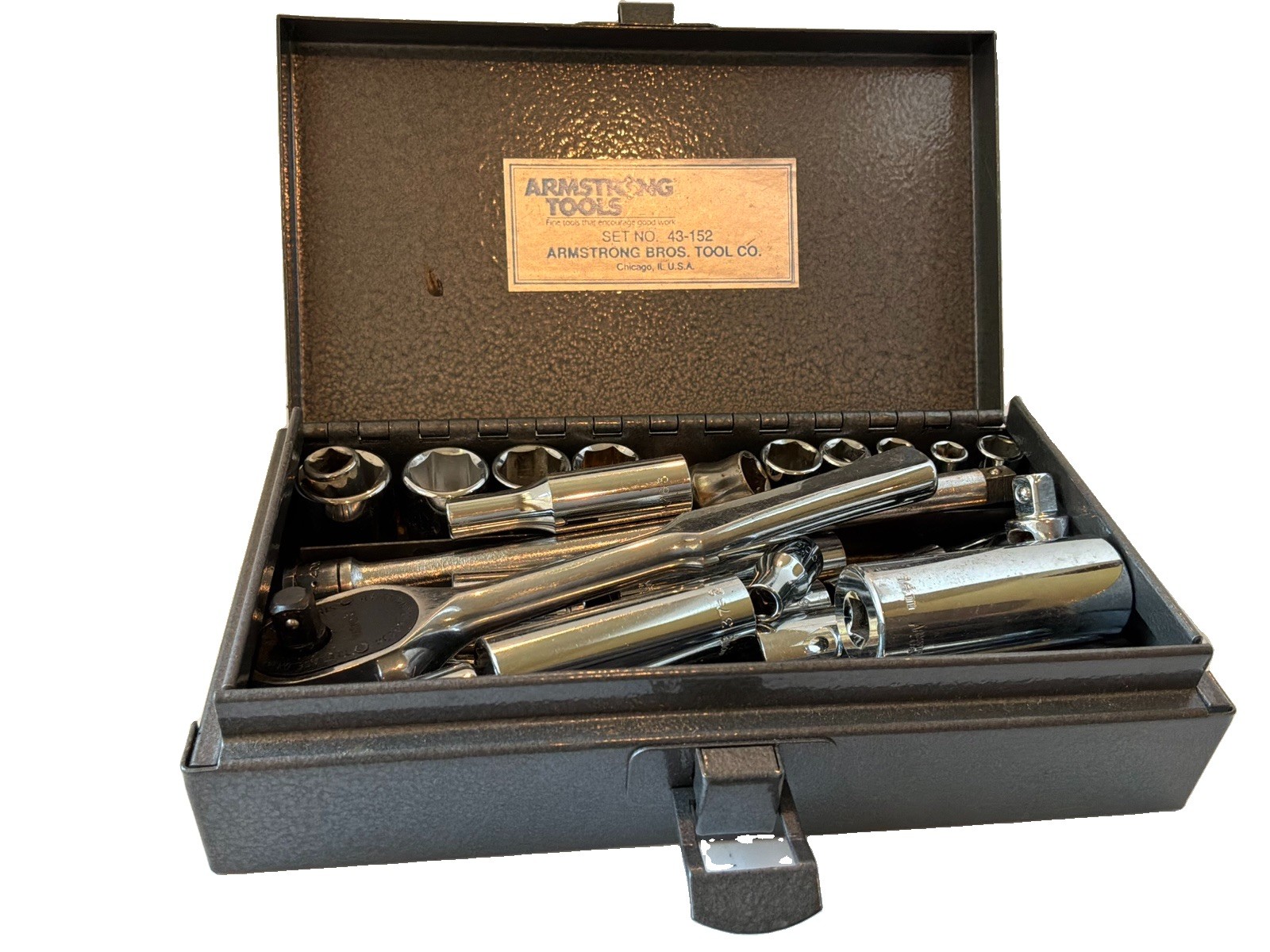 Vintage Armstrong Tools 43-152 Socket Set 1/2” Drive Ratchet USA w/ Case