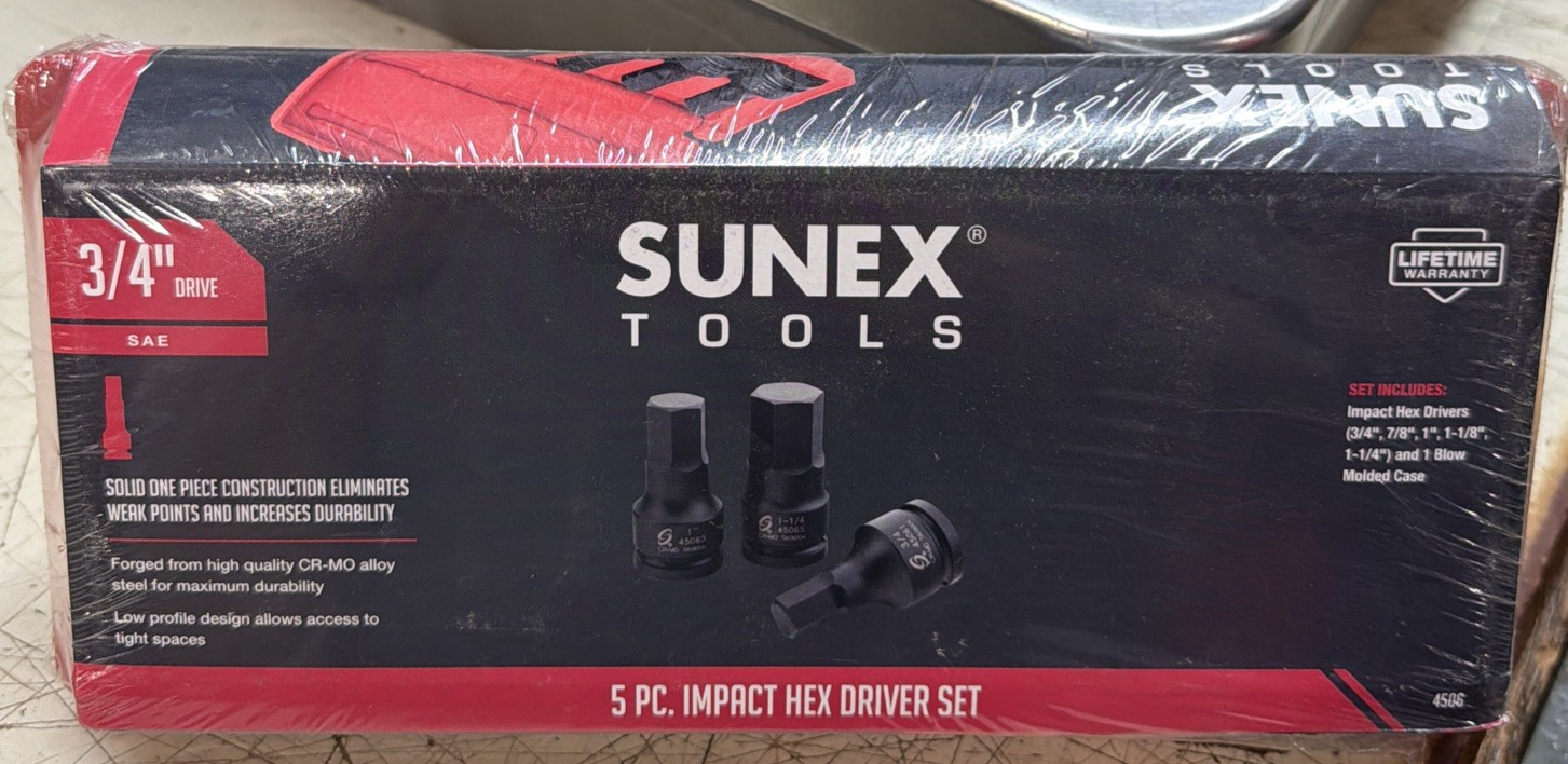Sunex 4506 5 Piece 3/4″ Drive SAE Hex Bit Impact Set