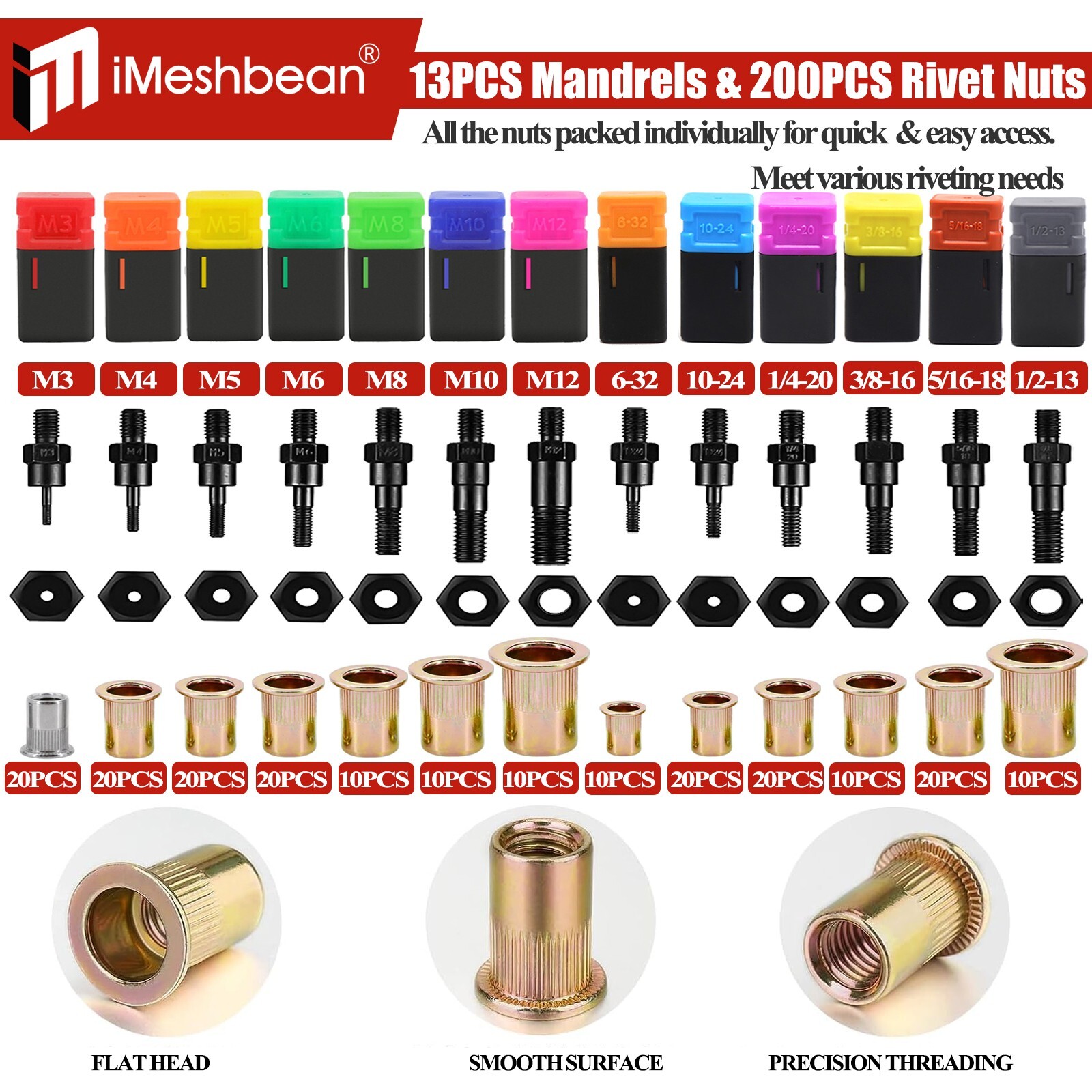 16» Rivet Gun Rivnut Thread Setting Tool Nut Setter NutSert Metric&SAE 200 Nuts