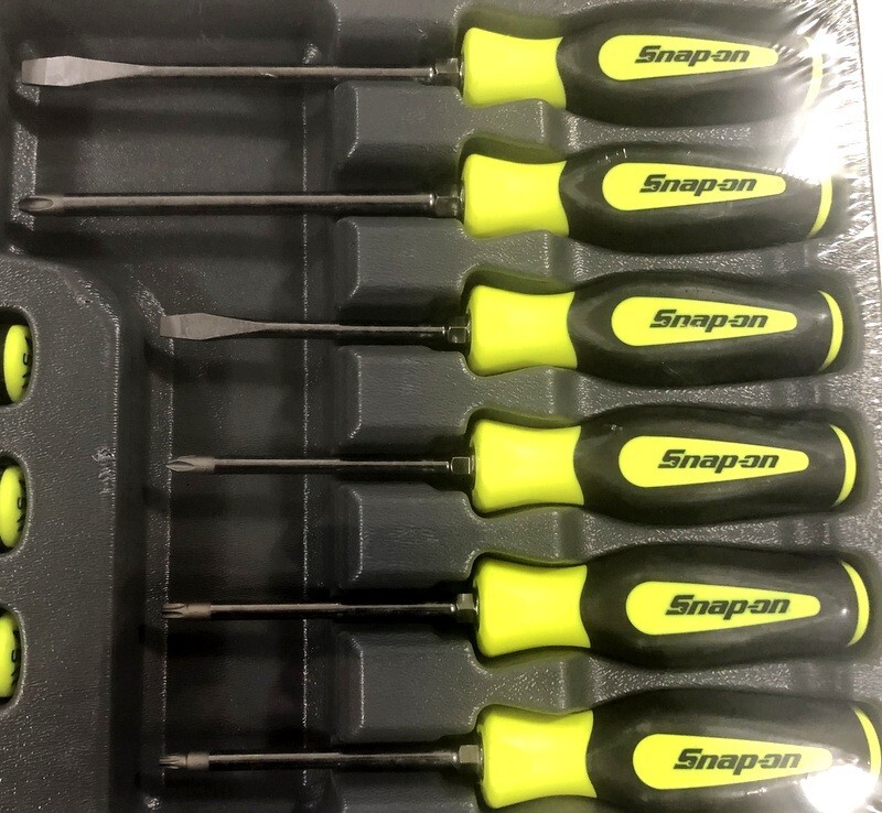 NEW Snap-on 12pc HI-VIZ Yellow Soft Grip Combo Screwdriver Torx Set SGDXW120BH