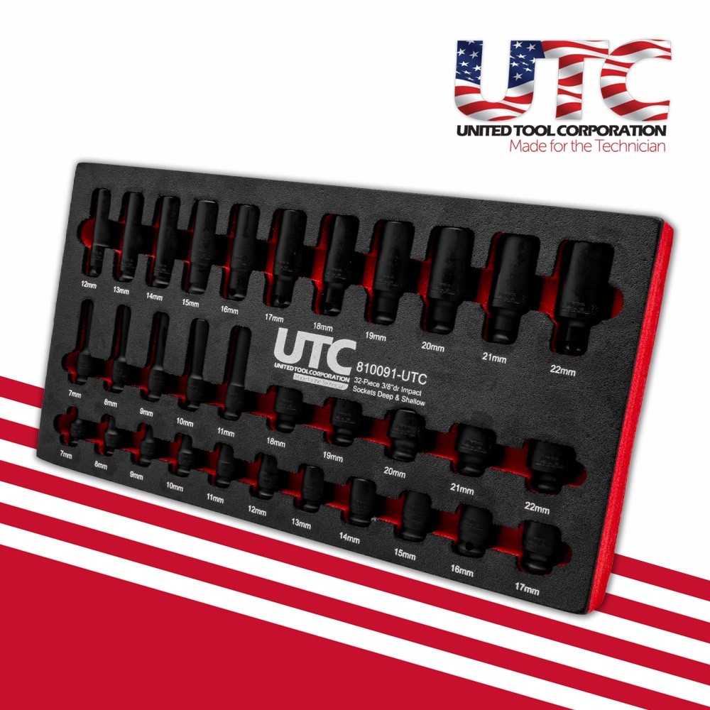 Socket Set Impact 3/8 Drive 32 Piece Deep Shallow 7-22mm EVA Foam Tray UK