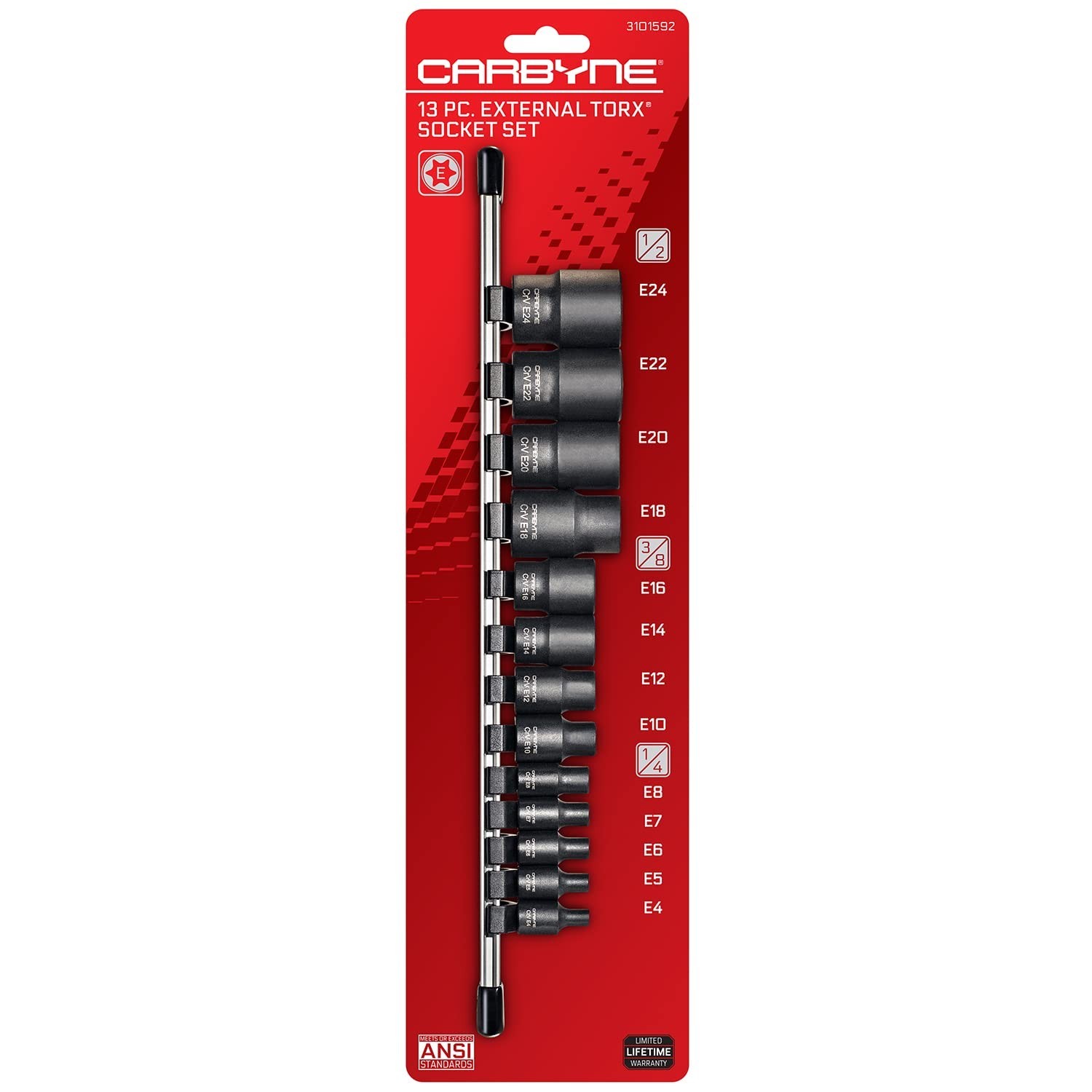 13-Piece External Torx Socket Set E4-E24, CrV Steel, Manganese Finish, Drive Rai