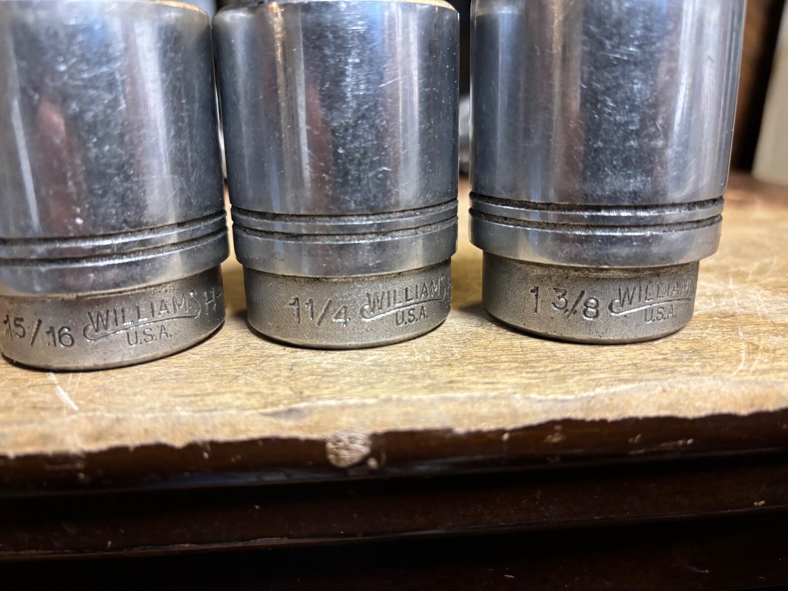 4 Williams Tools USA SAE Shallow Sockets 3/4″ Drive 12 Point 1 3/8″ 1 1/4″ 15/16