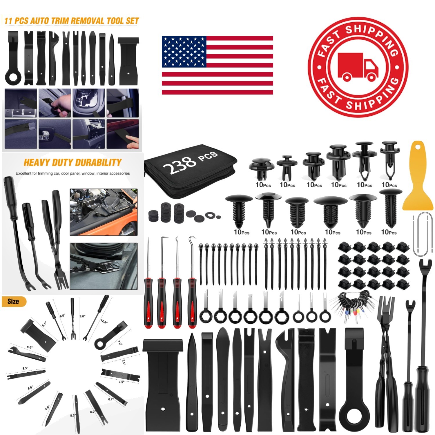 Trim Removal Tools 238 Pcs with Multiple Sizes for Car Panel and Trim Removal