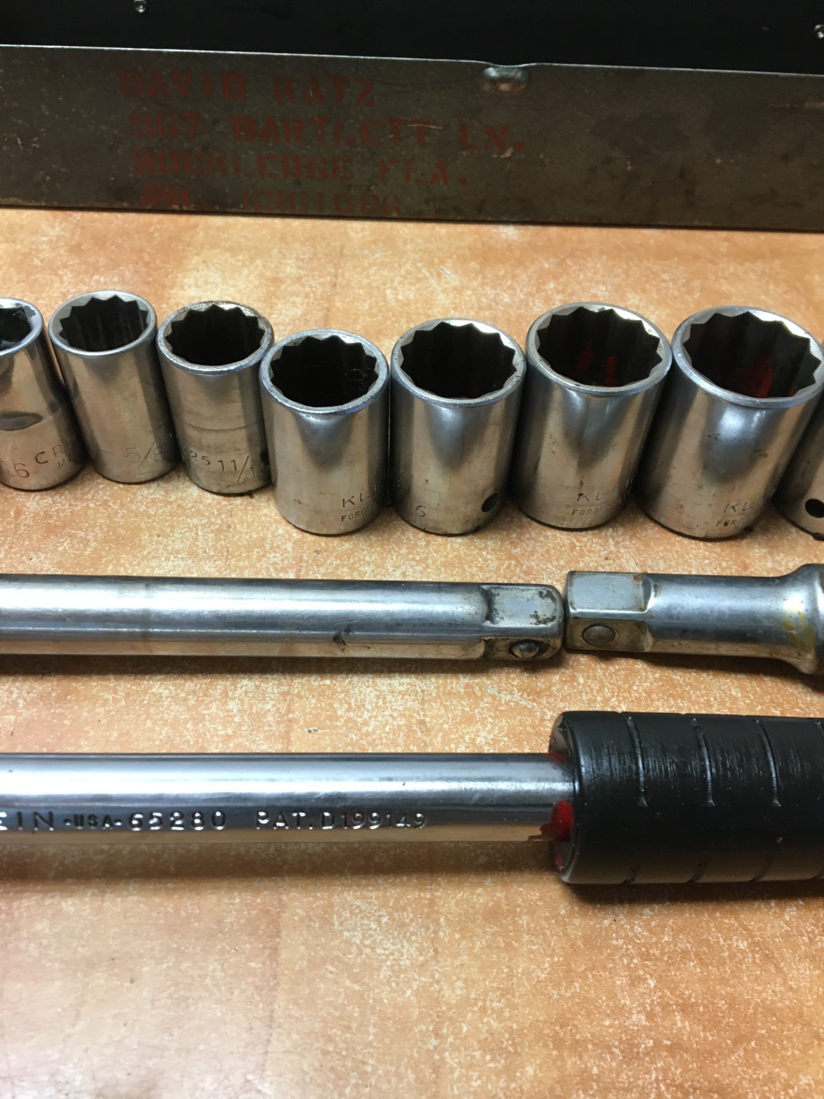 Vintage Klein 65201 1/2” Drive 16 Pc Socket Set 7/16” Thru 1-1/8” USA READ